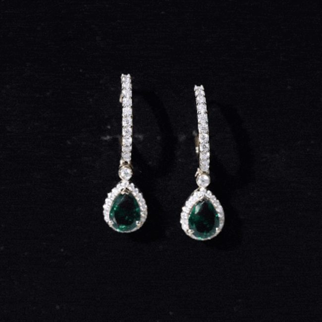 2 Carat Lab Created Emerald Teardrop Hoop Earrings with Moissanite AAAA - Rosec Jewels