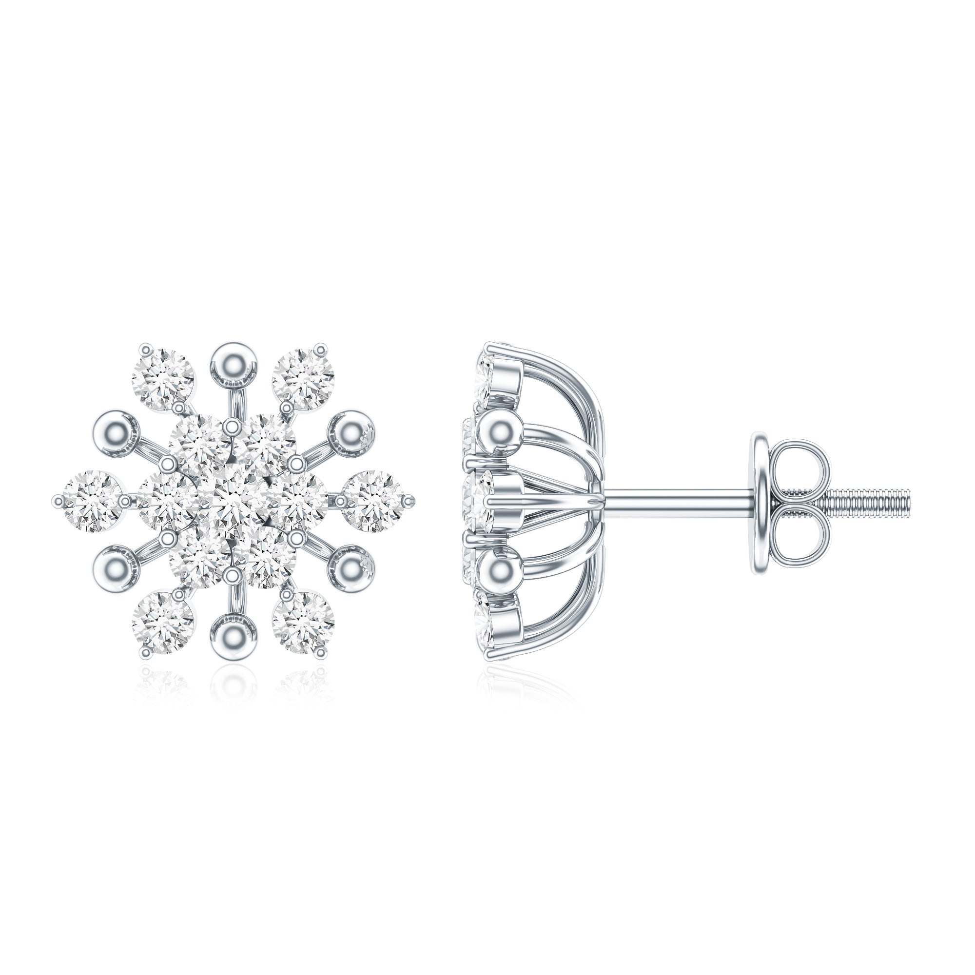 Moissanite Floral Cluster Stud Earrings D-VS1 - Rosec Jewels