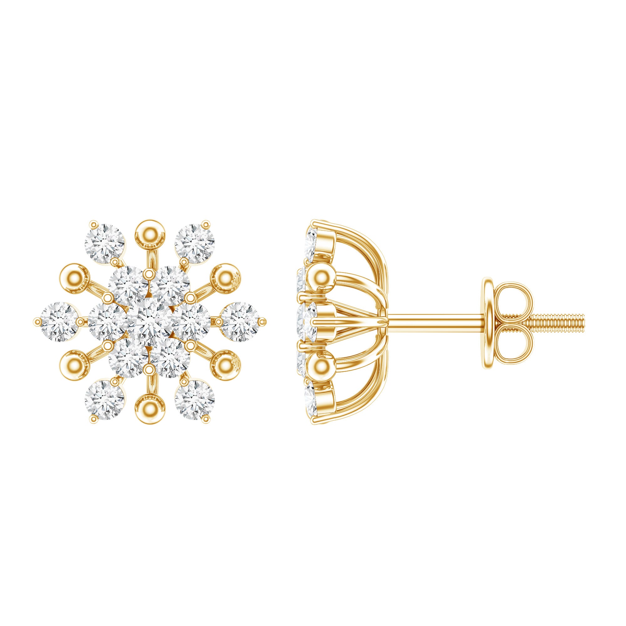 Moissanite Floral Cluster Stud Earrings D-VS1 - Rosec Jewels
