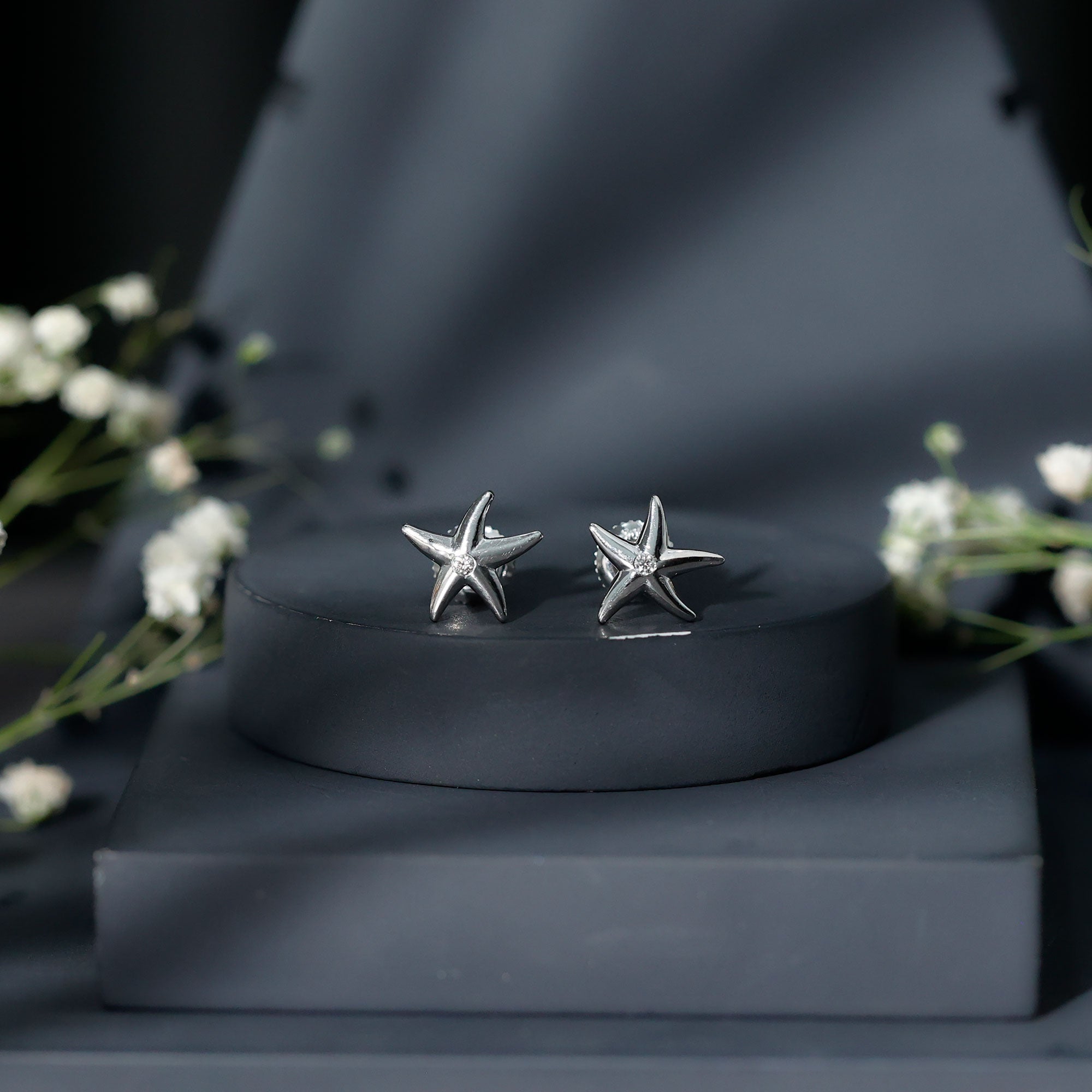 Bezel Set Round Moissanite Starfish Stud Earrings D-VS1 - Rosec Jewels