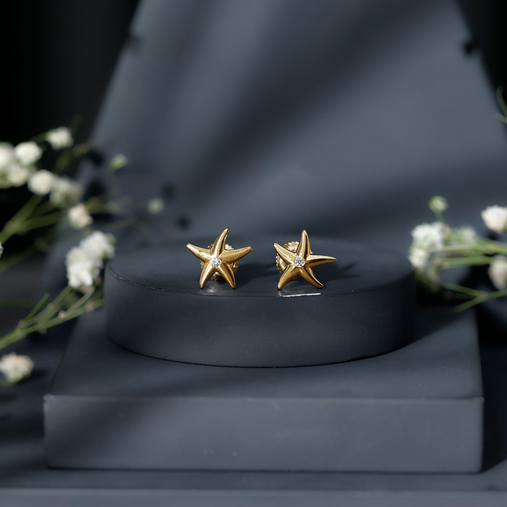 Bezel Set Round Moissanite Starfish Stud Earrings D-VS1 - Rosec Jewels