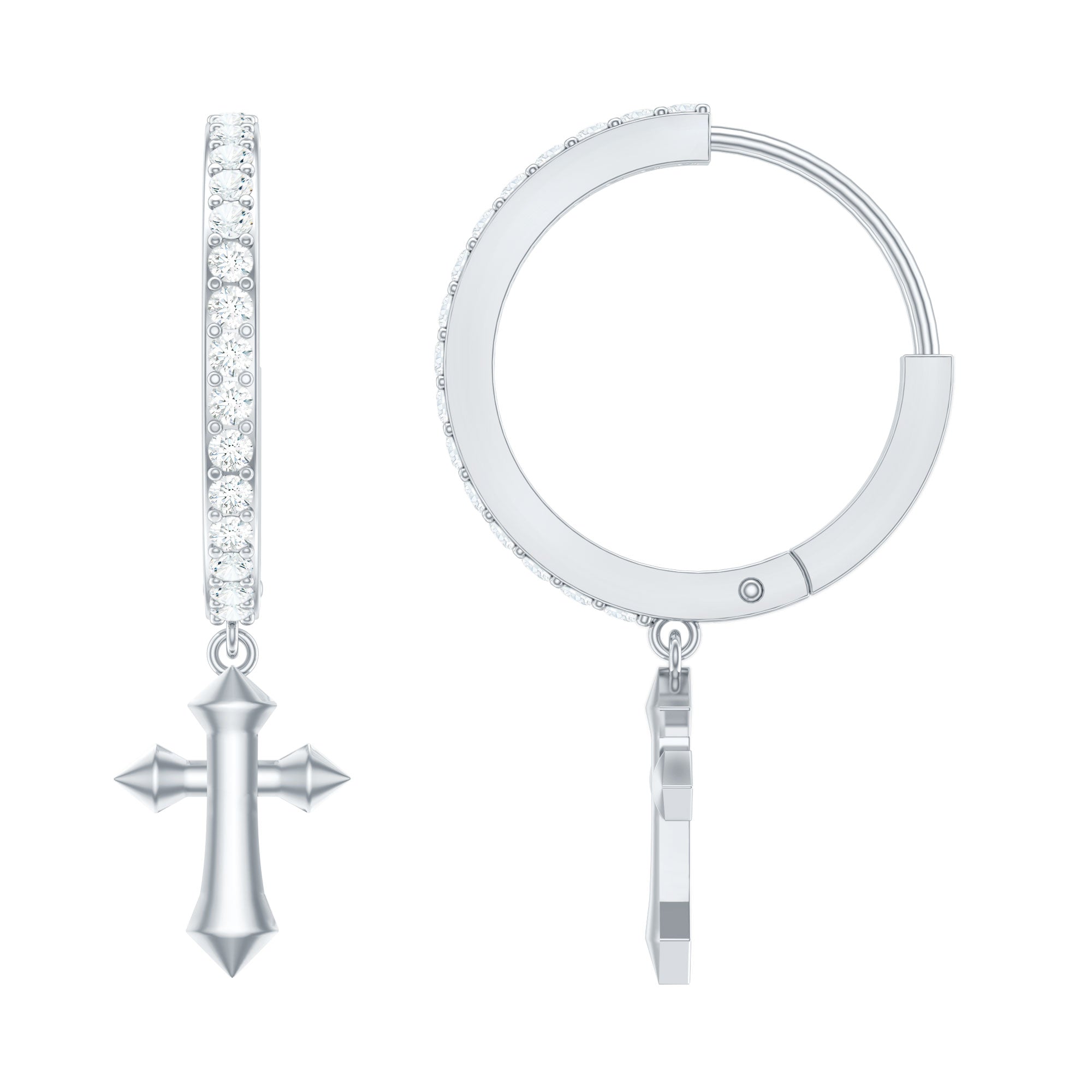 Certified Moissanite Cross Drop Earrings D-VS1 - Rosec Jewels