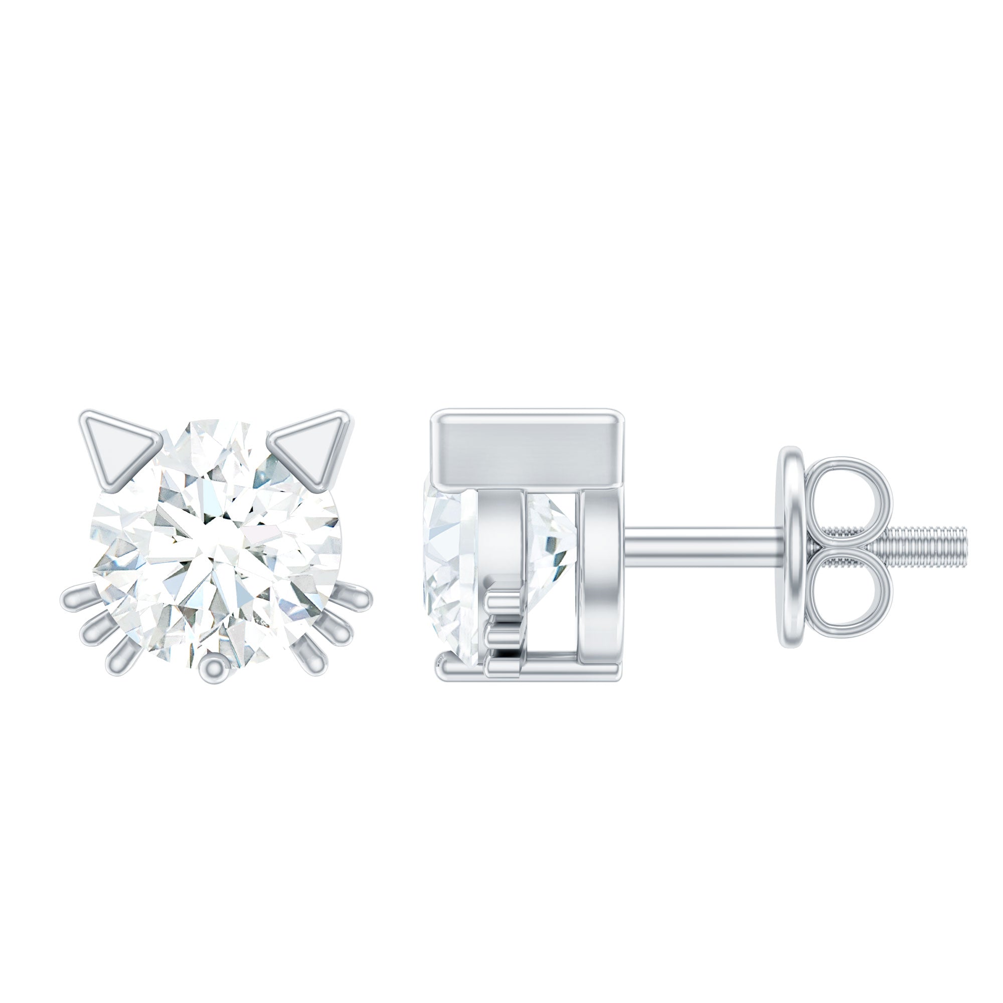 1 CT Solitaire Moissanite Cat Stud Earrings with Screw Back D-VS1 - Rosec Jewels