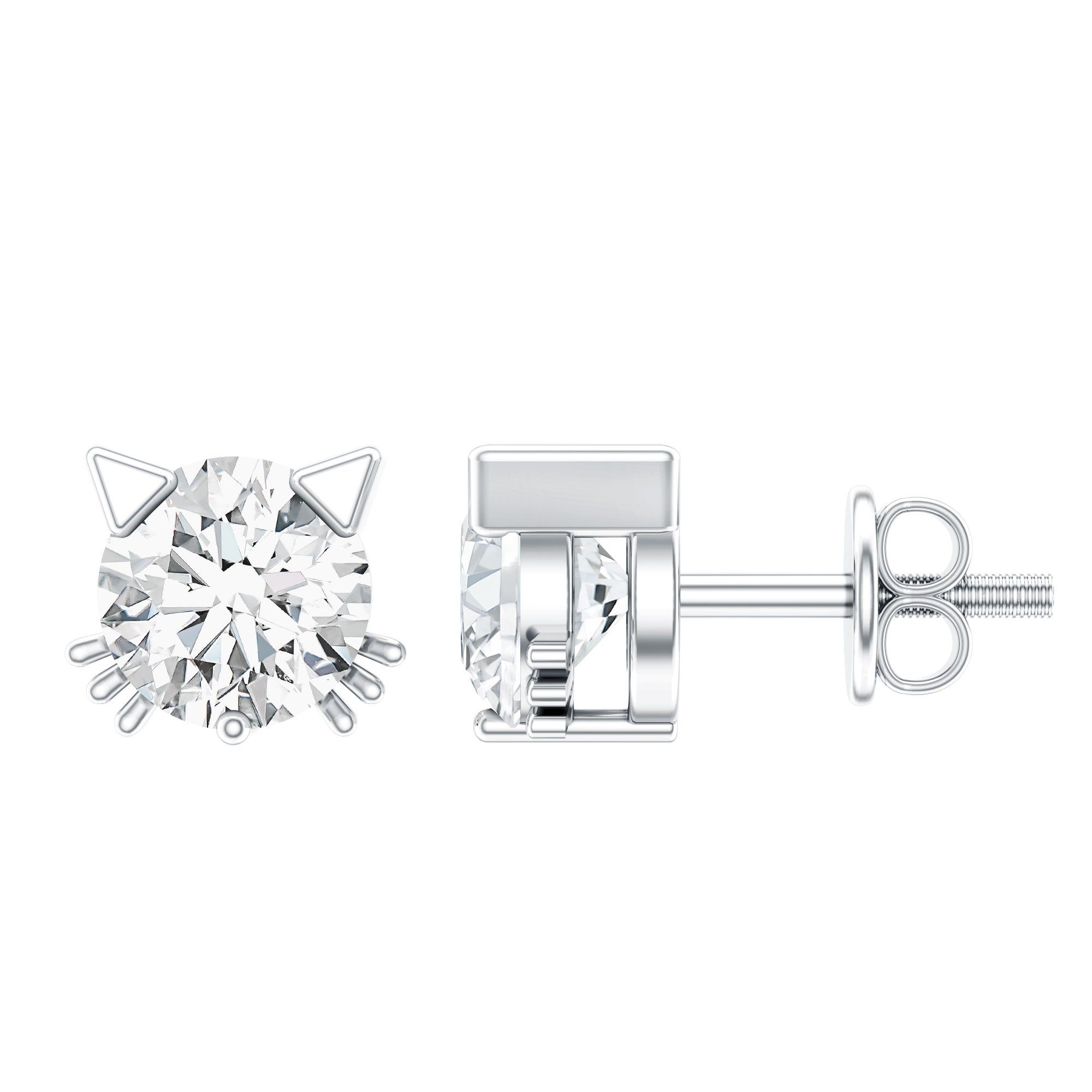 1 CT Solitaire Moissanite Cat Stud Earrings with Screw Back D-VS1 - Rosec Jewels