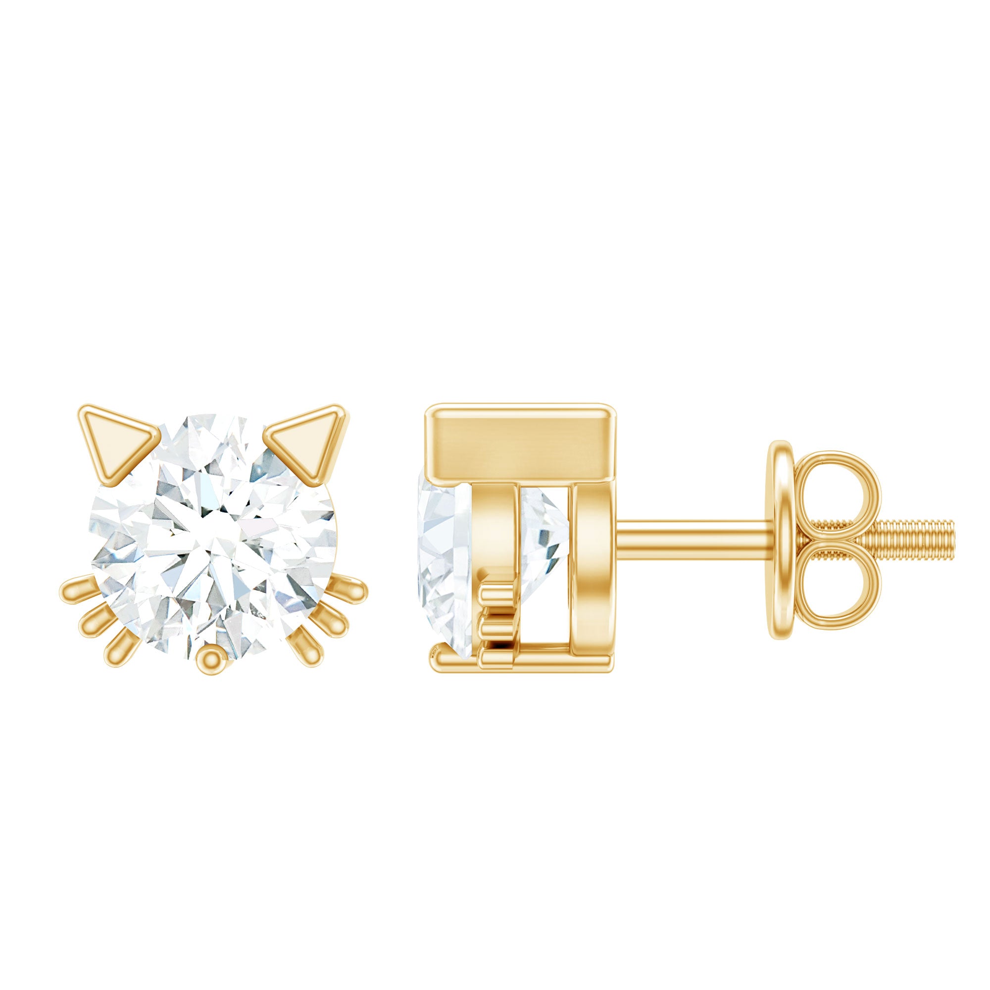 1 CT Solitaire Moissanite Cat Stud Earrings with Screw Back D-VS1 - Rosec Jewels