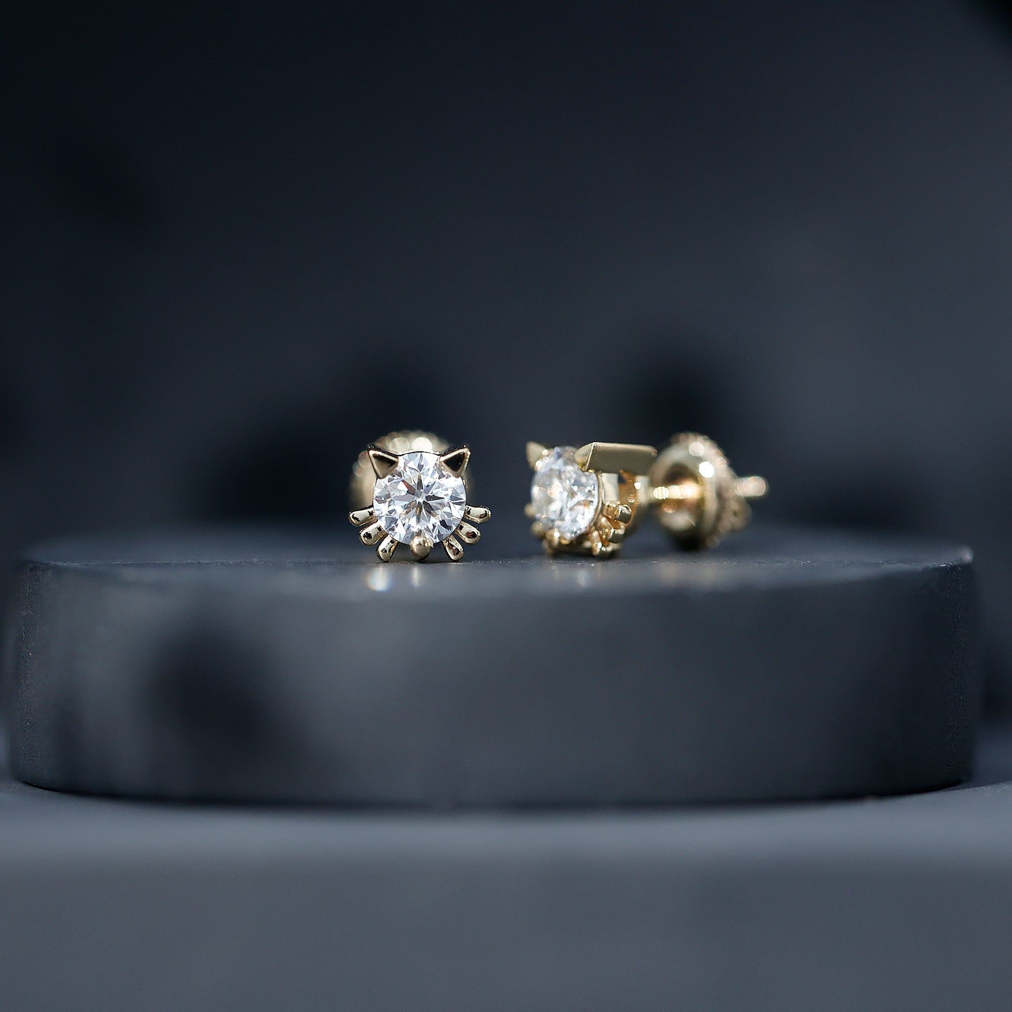 1 CT Solitaire Moissanite Cat Stud Earrings with Screw Back D-VS1 - Rosec Jewels