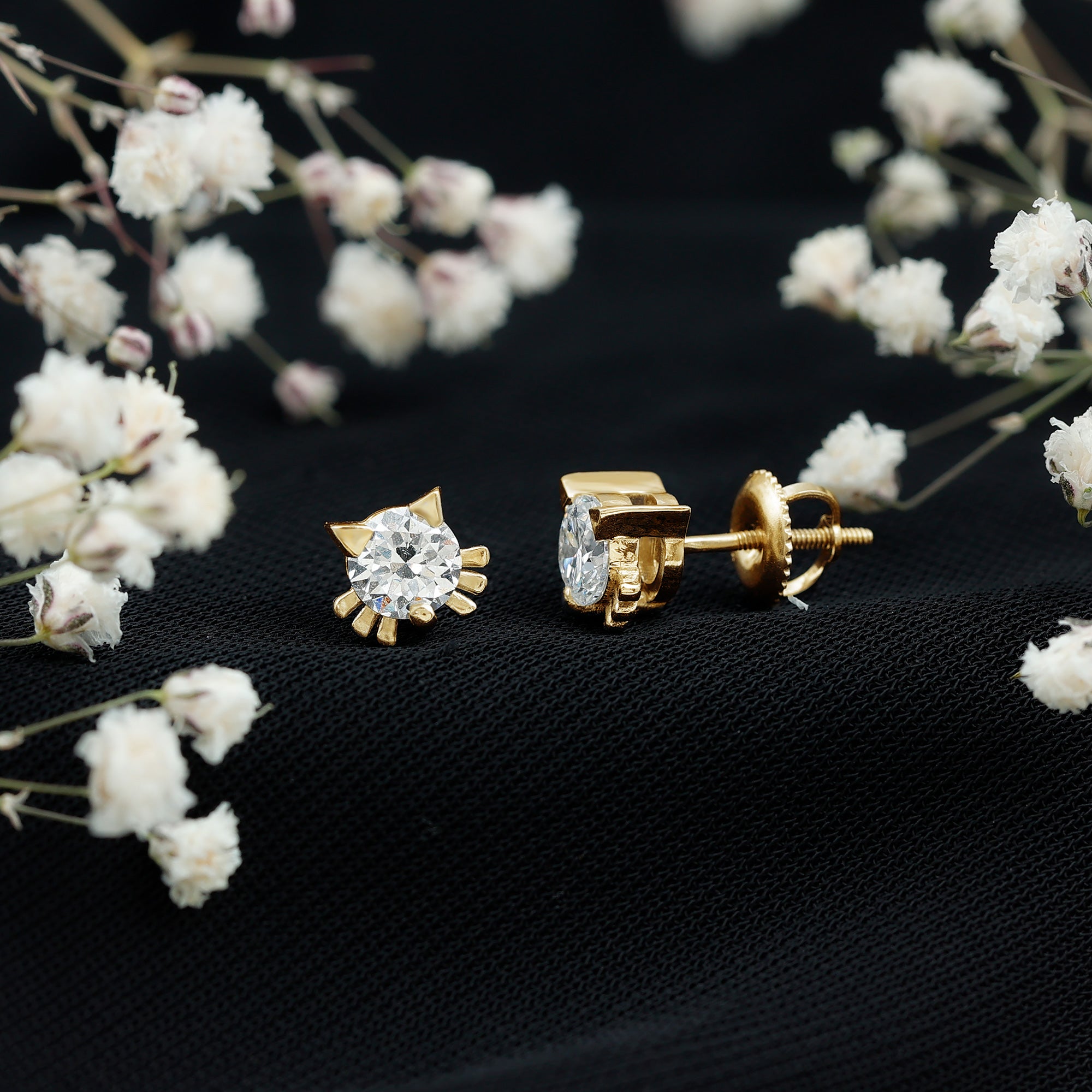 1 CT Solitaire Moissanite Cat Stud Earrings with Screw Back D-VS1 - Rosec Jewels