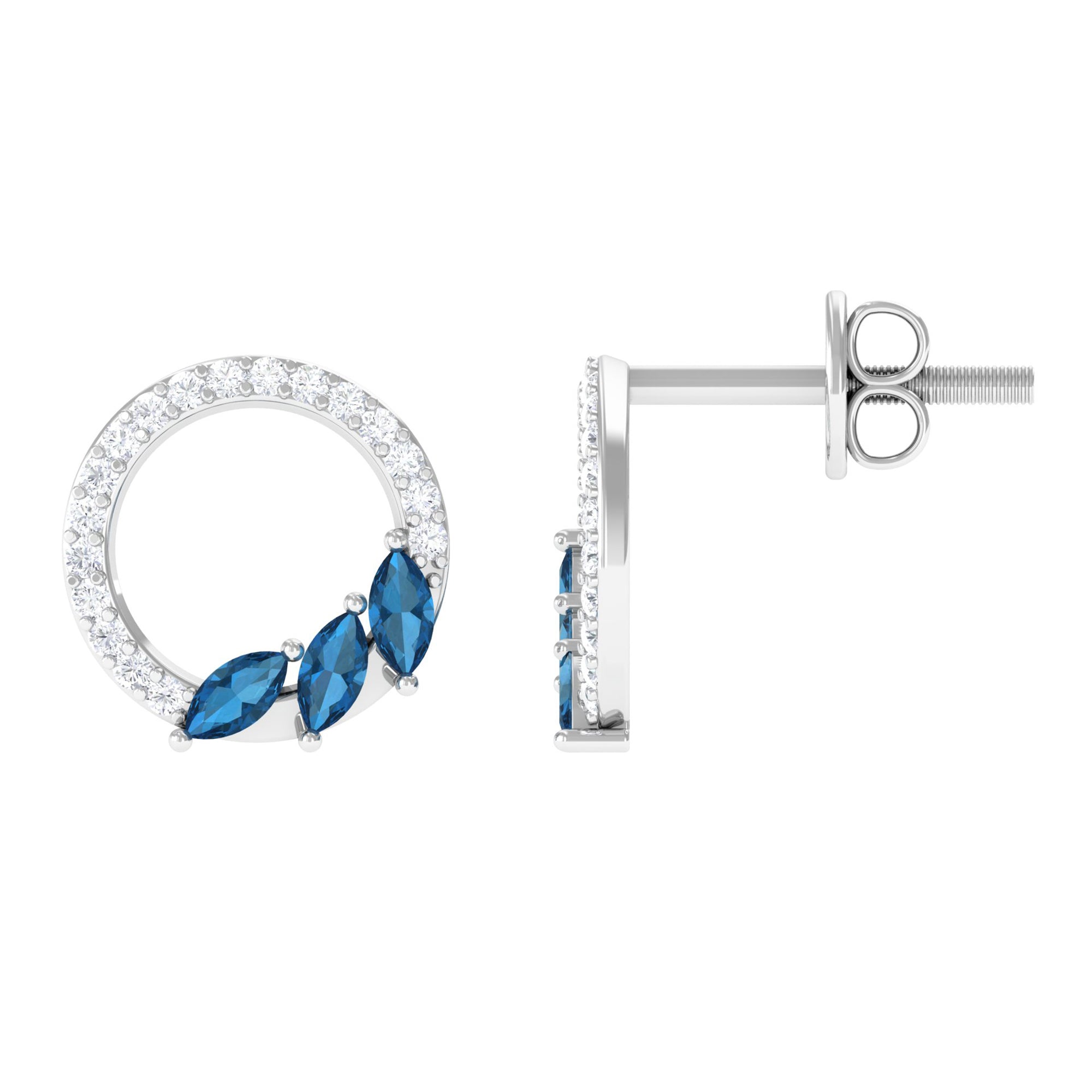 Marquise Cut London Blue Topaz and Diamond Eternity Stud Earrings AAA - Rosec Jewels