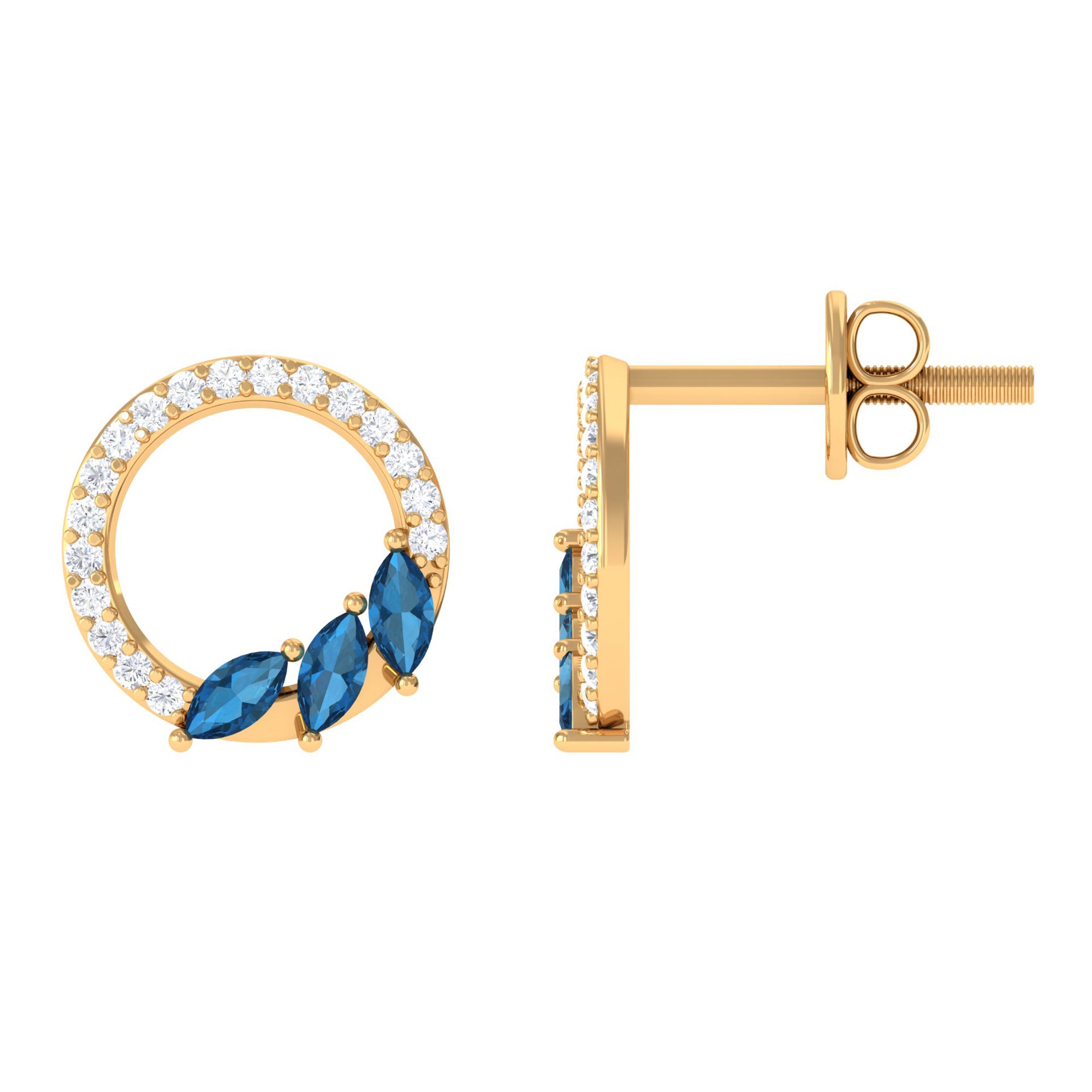 Marquise Cut London Blue Topaz and Diamond Eternity Stud Earrings AAA - Rosec Jewels