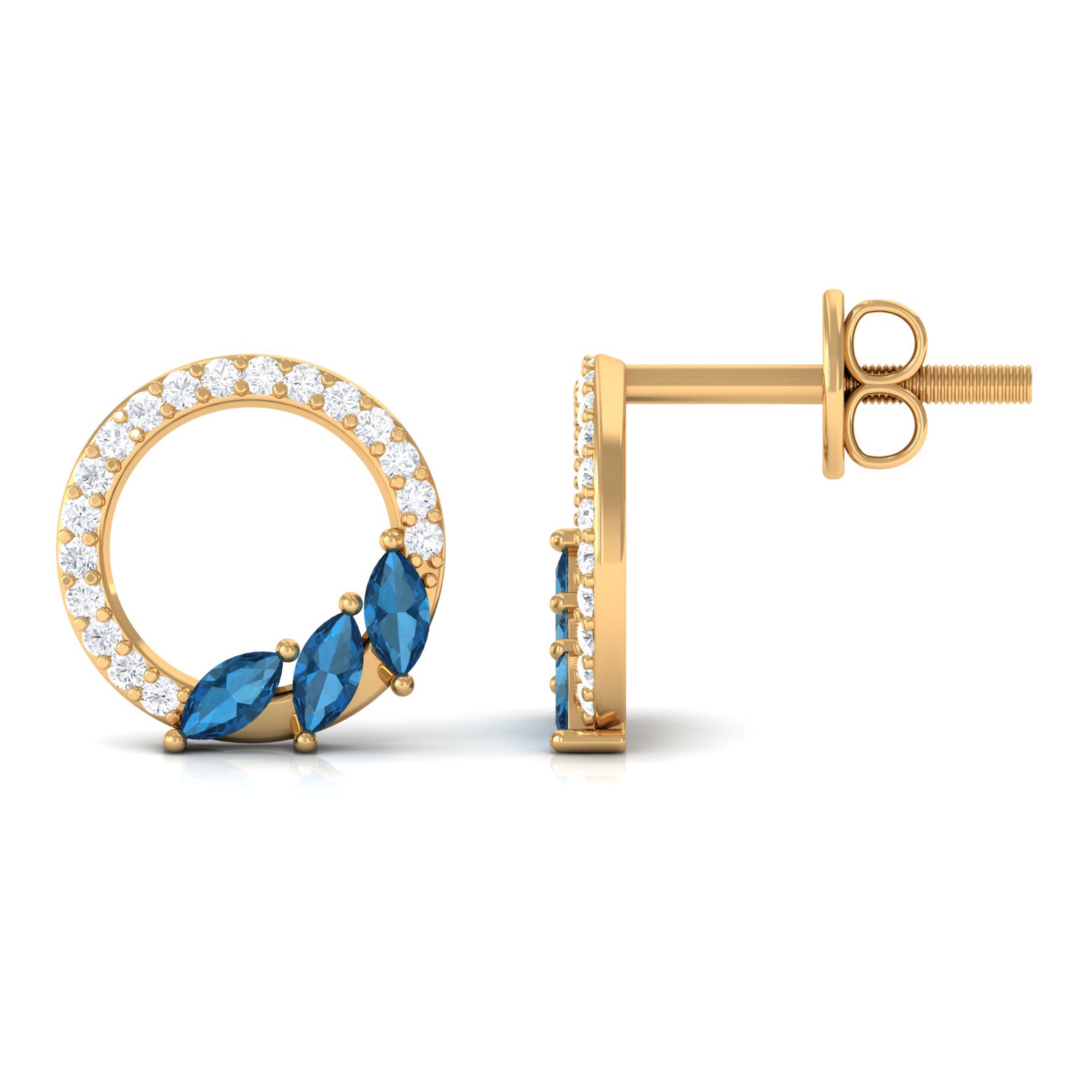 Marquise Cut London Blue Topaz and Diamond Eternity Stud Earrings AAA - Rosec Jewels