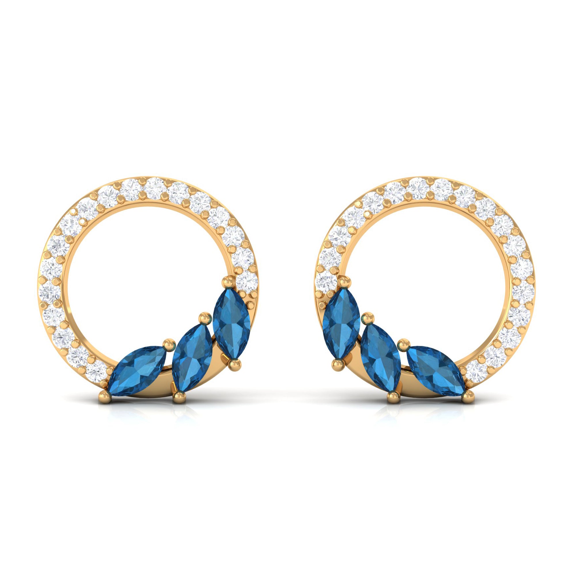 Marquise Cut London Blue Topaz and Diamond Eternity Stud Earrings AAA - Rosec Jewels