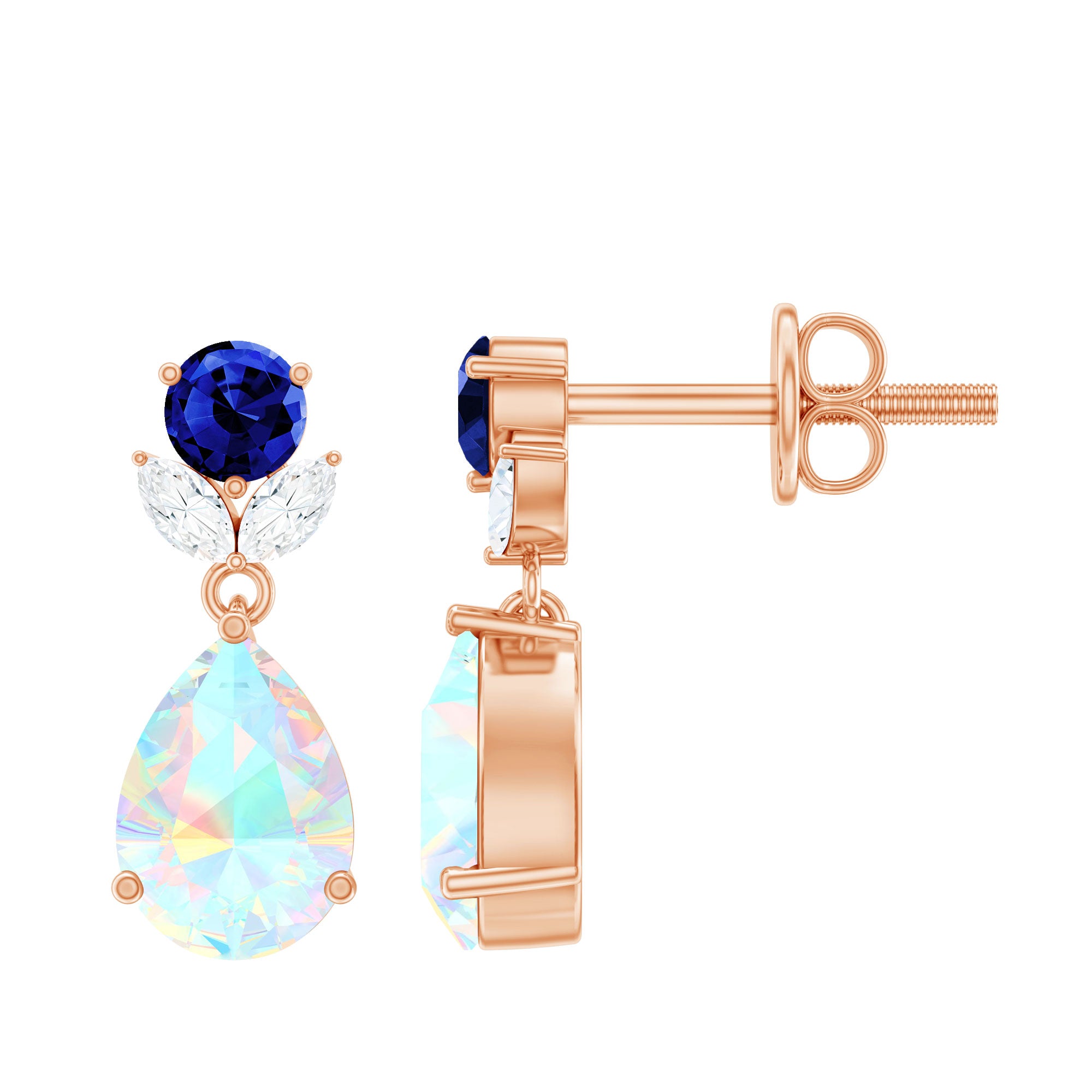1.4 Carat Ethiopian Opal Teardrop Earrings with Lab Blue Sapphire AAA - Rosec Jewels