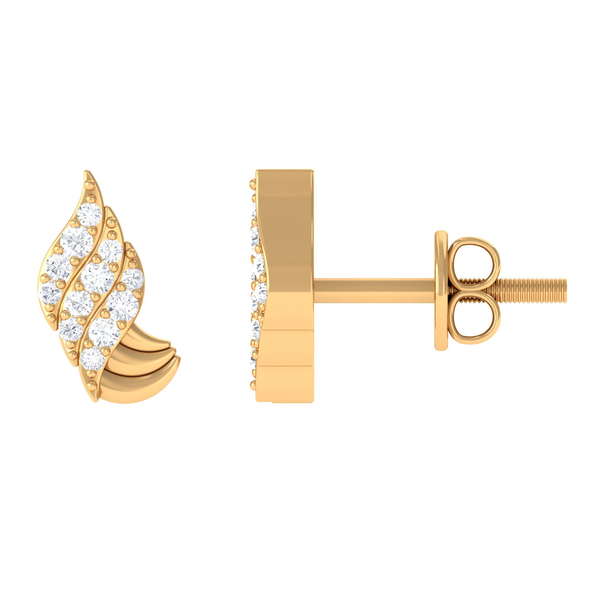Real Diamond Gold Contemporary Stud Earrings Diamond - ( HI-SI ) - Color and Clarity - Rosec Jewels