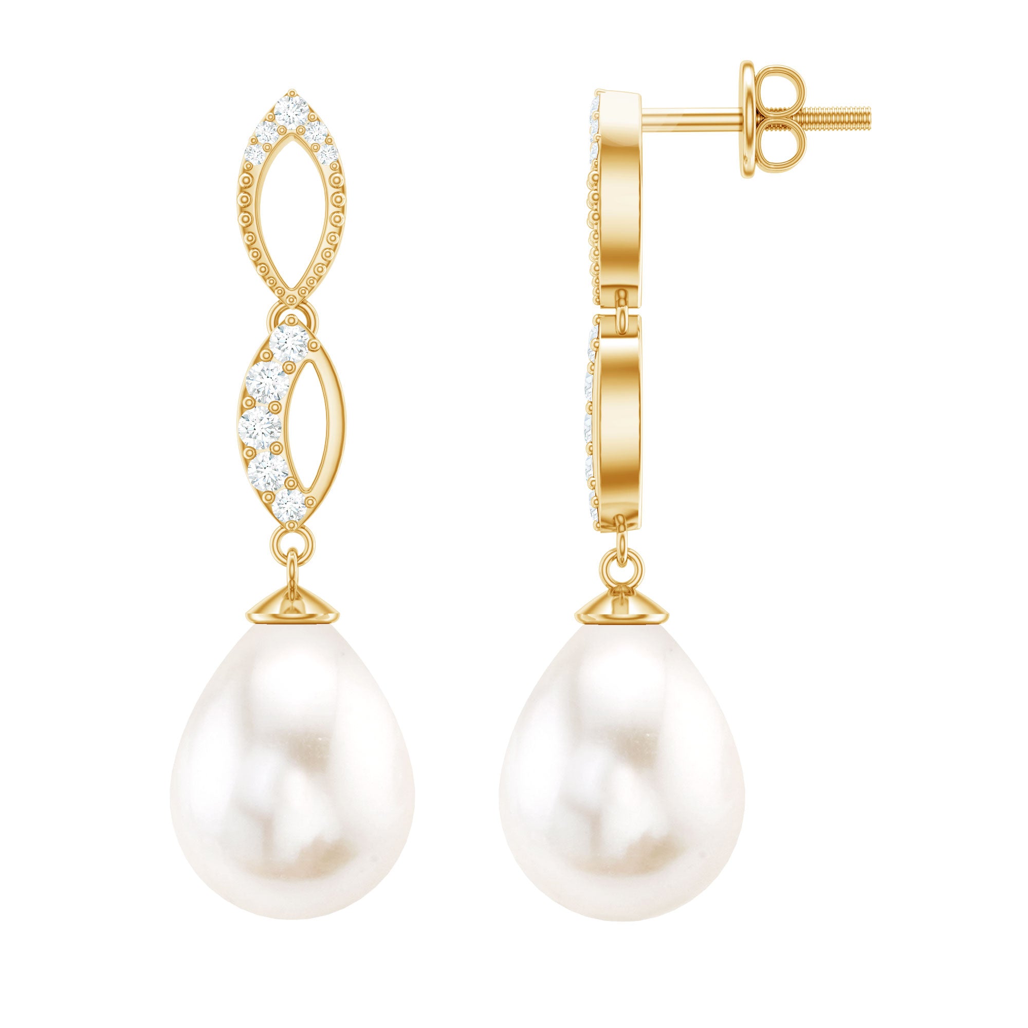 Genuine Freshwater Pearl and Diamond Infinity Drop Earrings AAA - Rosec Jewels