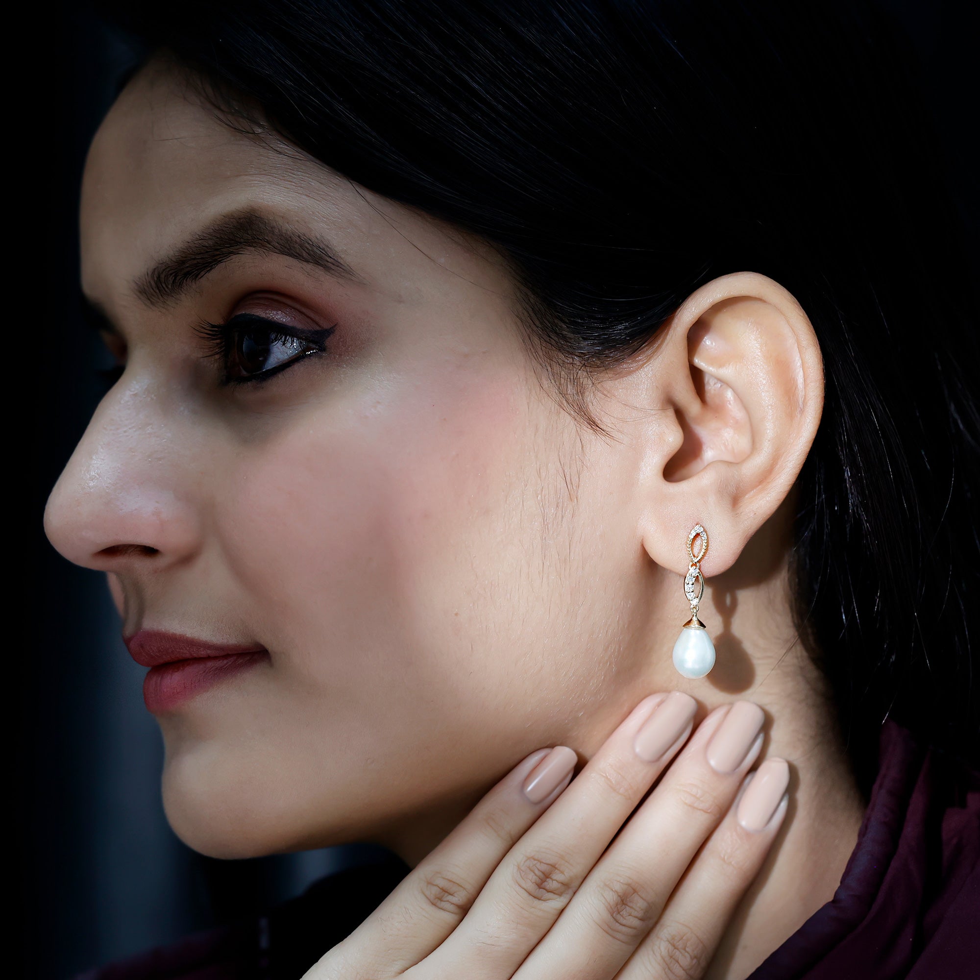 Genuine Freshwater Pearl and Diamond Infinity Drop Earrings AAA - Rosec Jewels