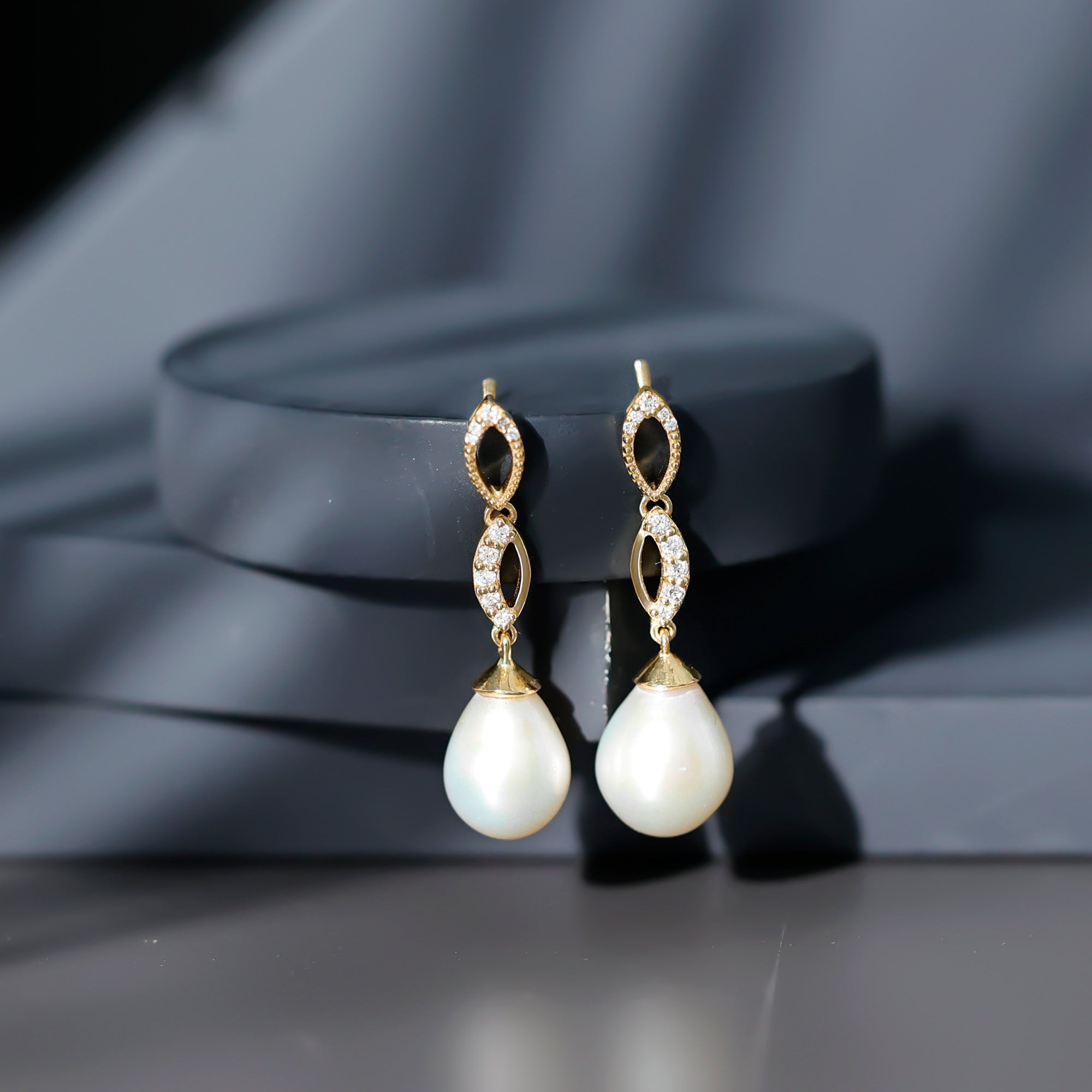Genuine Freshwater Pearl and Diamond Infinity Drop Earrings AAA - Rosec Jewels
