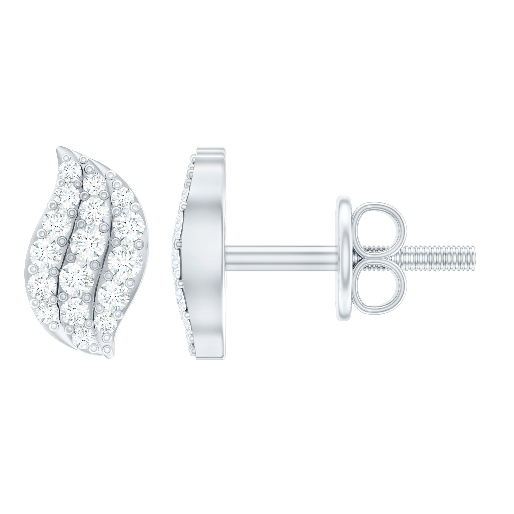 Cubic Zirconia Leaf Stud Earrings in Pave Setting AAAA - Rosec Jewels