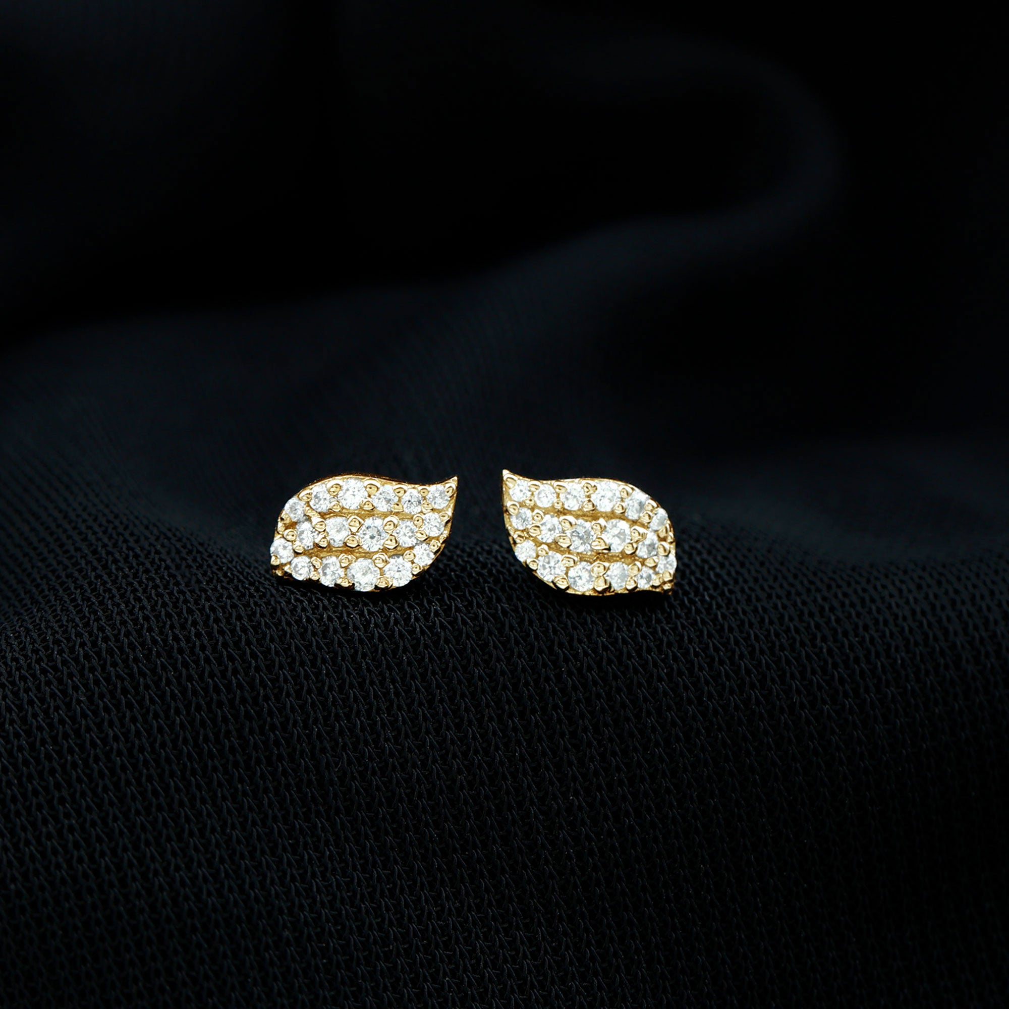 Cubic Zirconia Leaf Stud Earrings in Pave Setting AAAA - Rosec Jewels