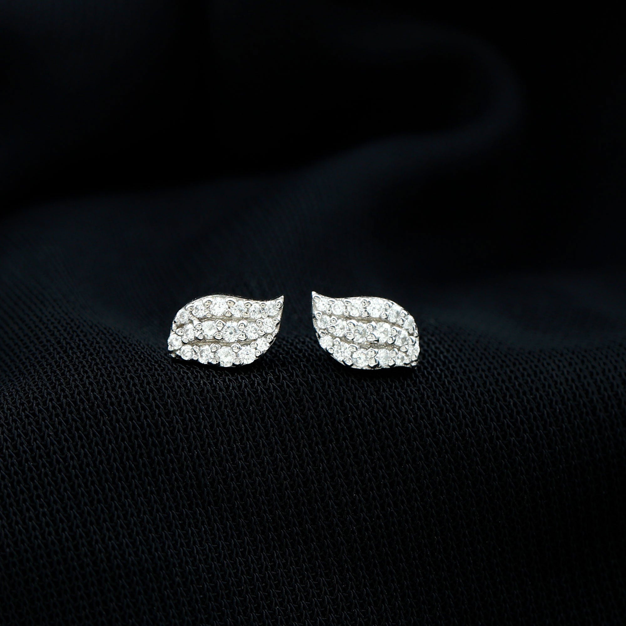 1/4 CT Certified Moissanite Leaf Stud Earrings in Pave Setting D-VS1 - Rosec Jewels