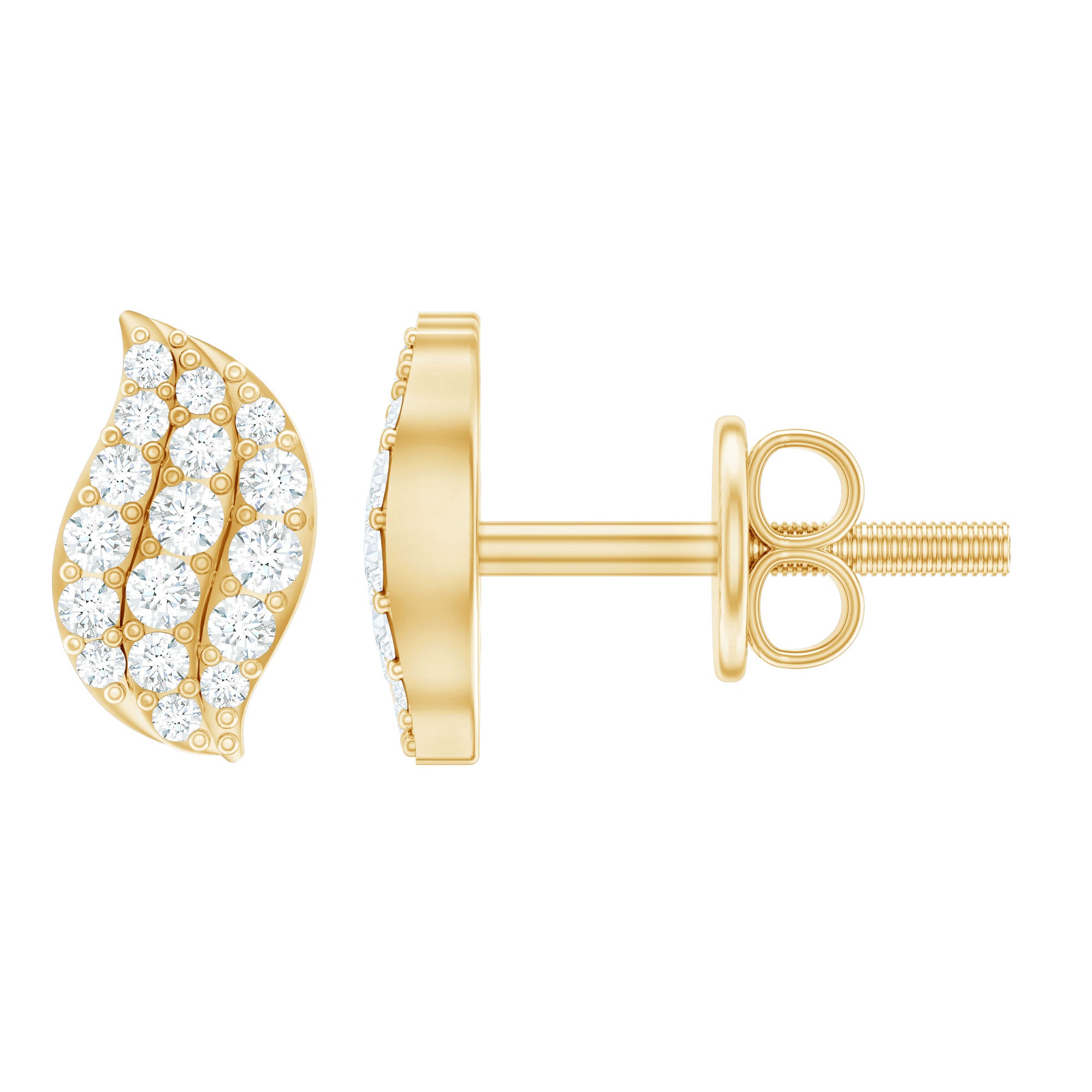 1/4 CT Certified Moissanite Leaf Stud Earrings in Pave Setting D-VS1 - Rosec Jewels