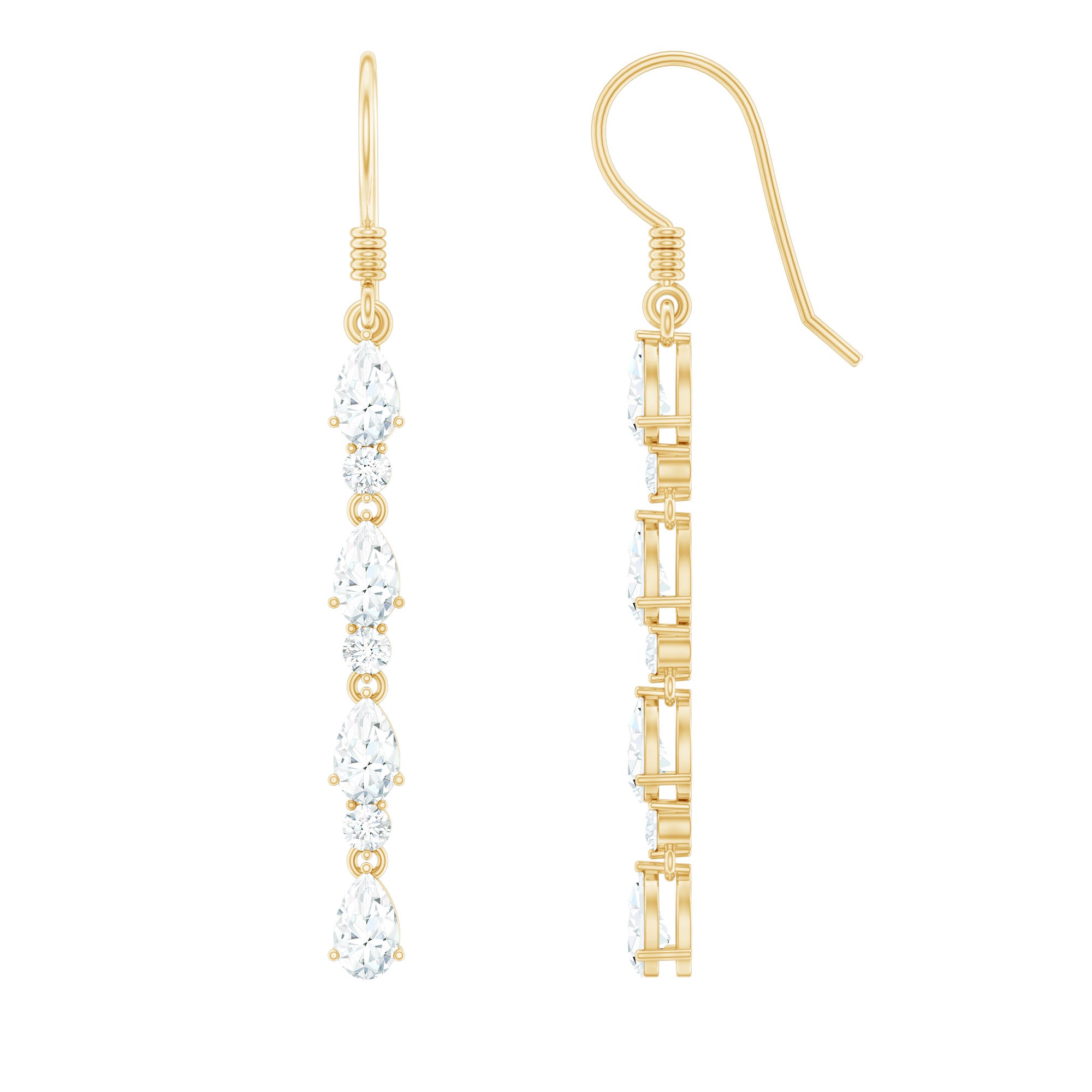 Pear and Round Cut Moissanite Dangle Earrings with Fish Hook D-VS1 - Rosec Jewels