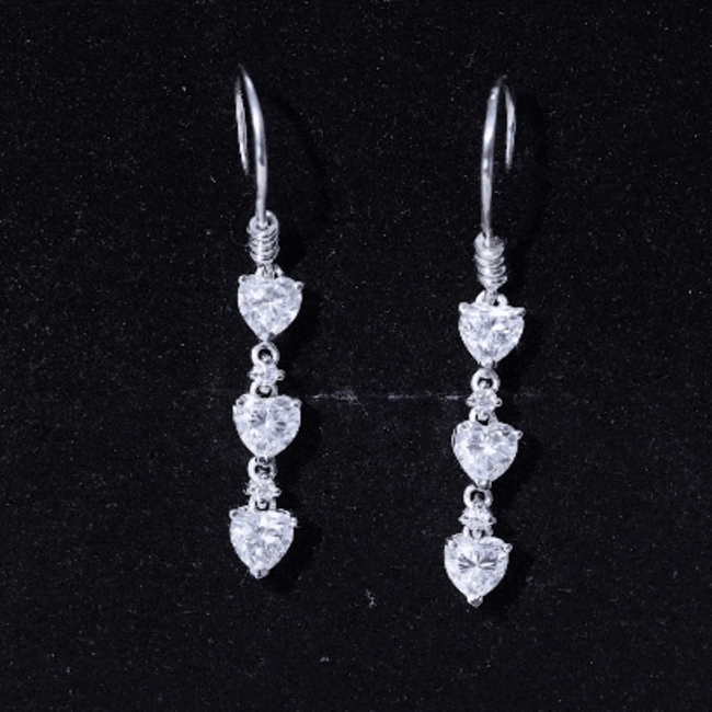 Heart and Round Shape Moissanite Dangle Earrings D-VS1 - Rosec Jewels
