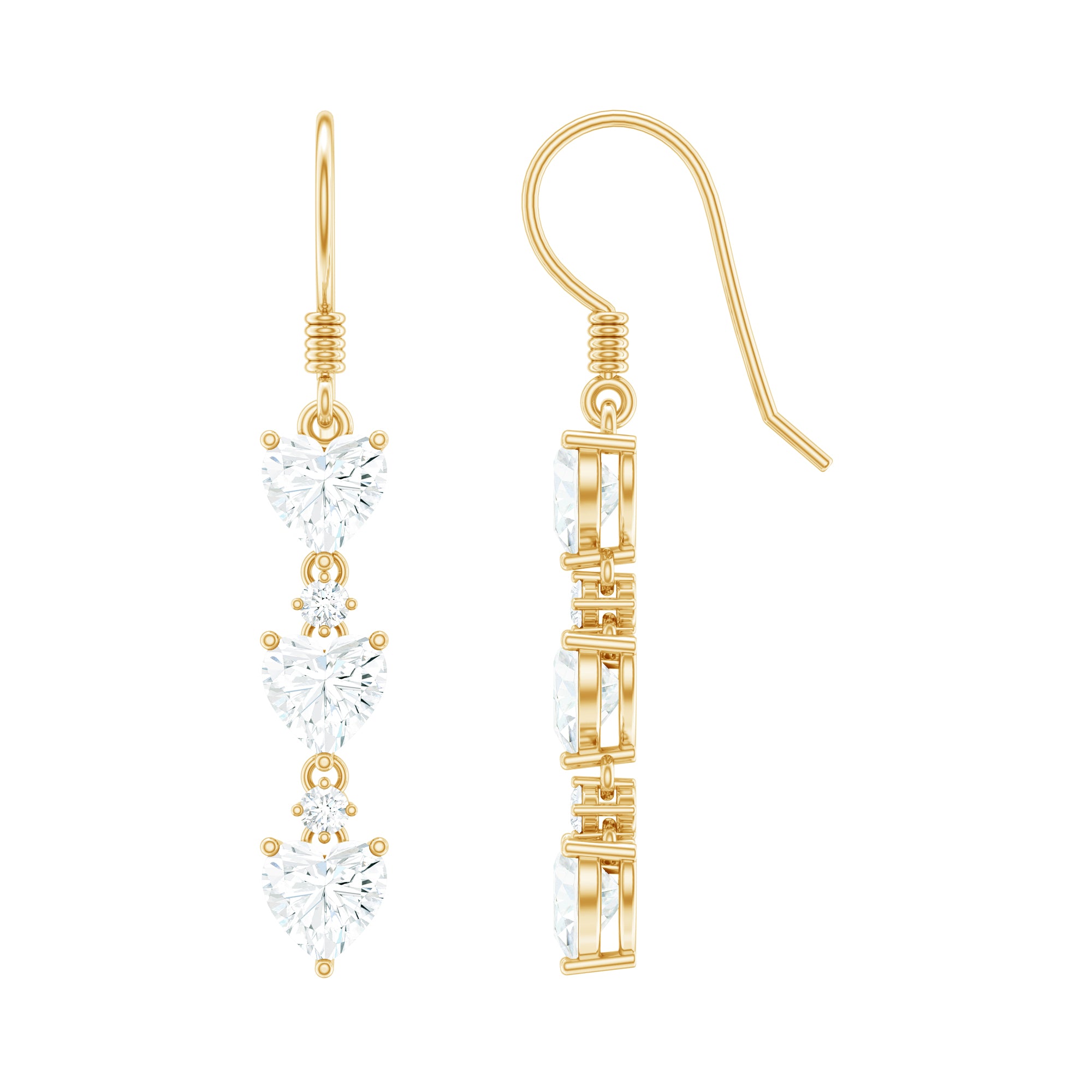 2 CT Heart and Round Shape Moissanite Dangle Earrings D-VS1 - Rosec Jewels