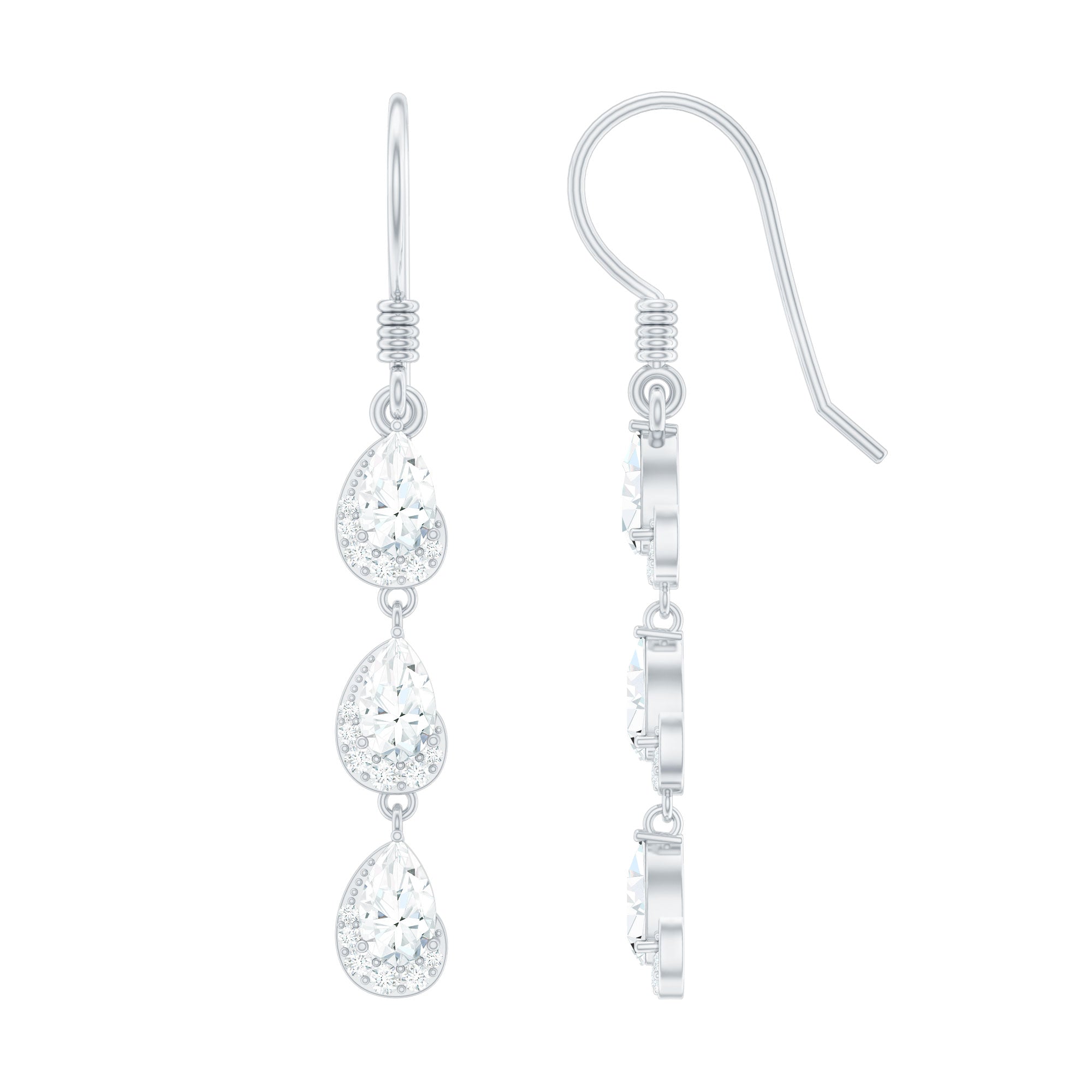 Pear and Round Cut Certified Moissanite Dangle Earrings