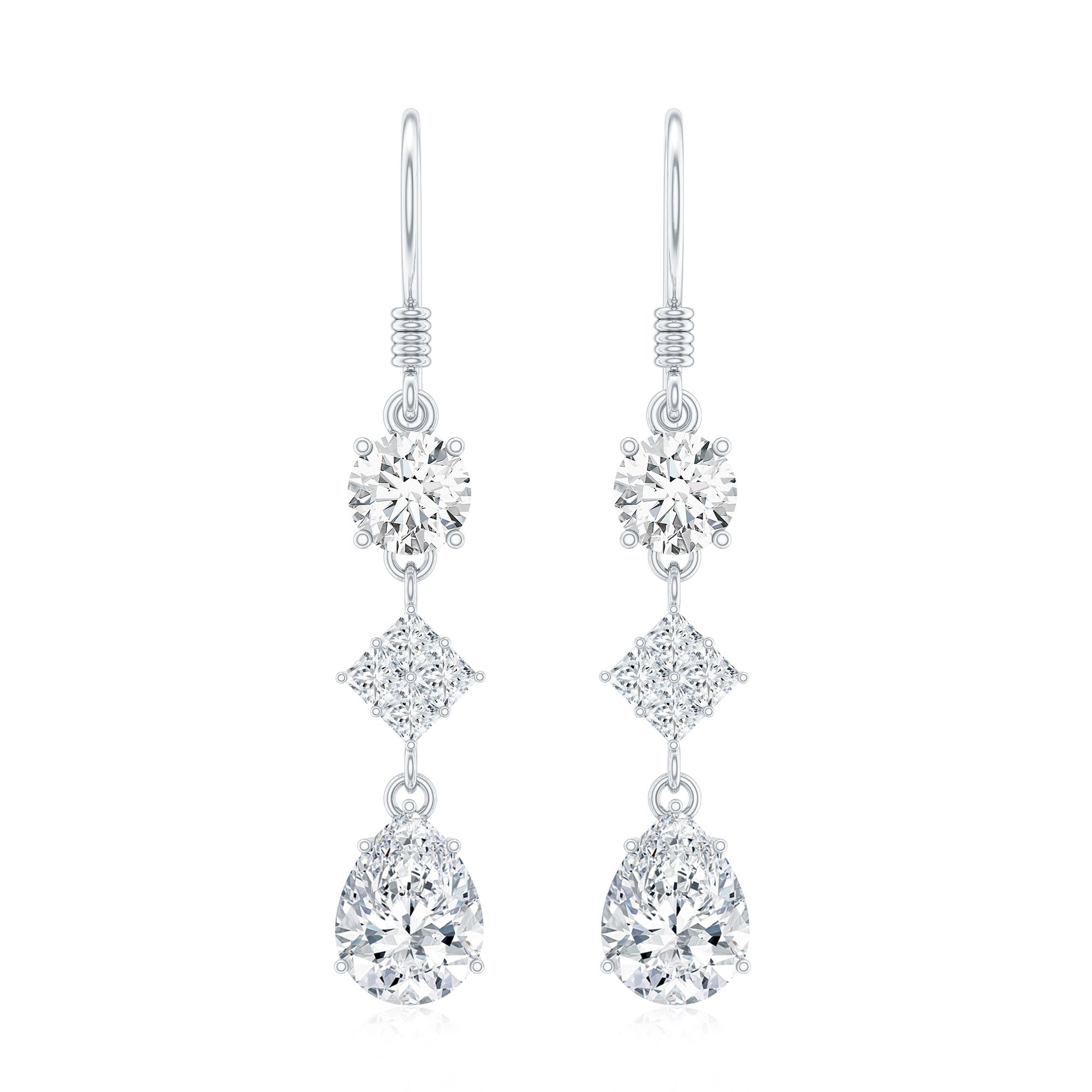 Certified Moissanite Bridal Dangle Earrings with Fish Hook D-VS1 - Rosec Jewels