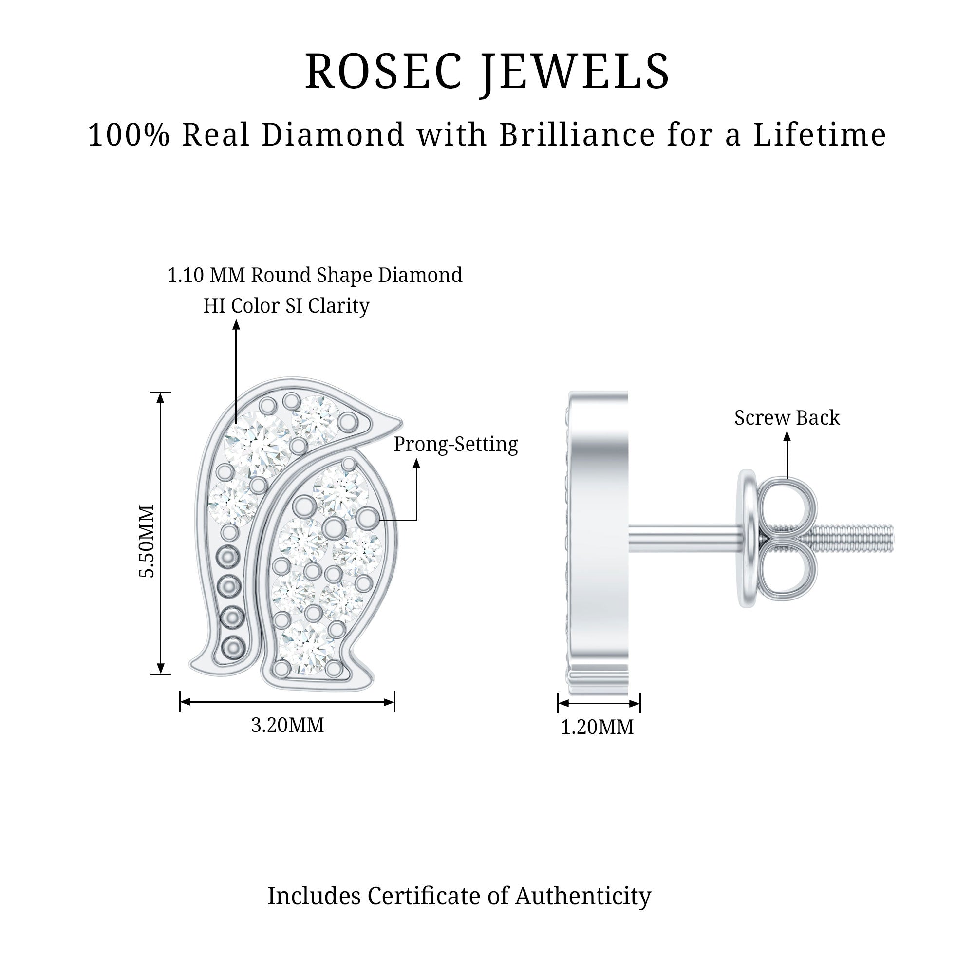 Natural Diamond Christmas Penguin Earrings With Certificate Natural - ( HI-SI ) - Rosec Jewels