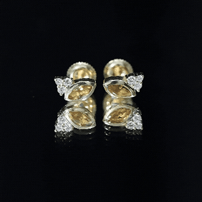 Bezel Set Citrine Marquise Stud Earrings with Diamonds AAA 14K Yellow Gold Plated Silver - Rosec Jewels