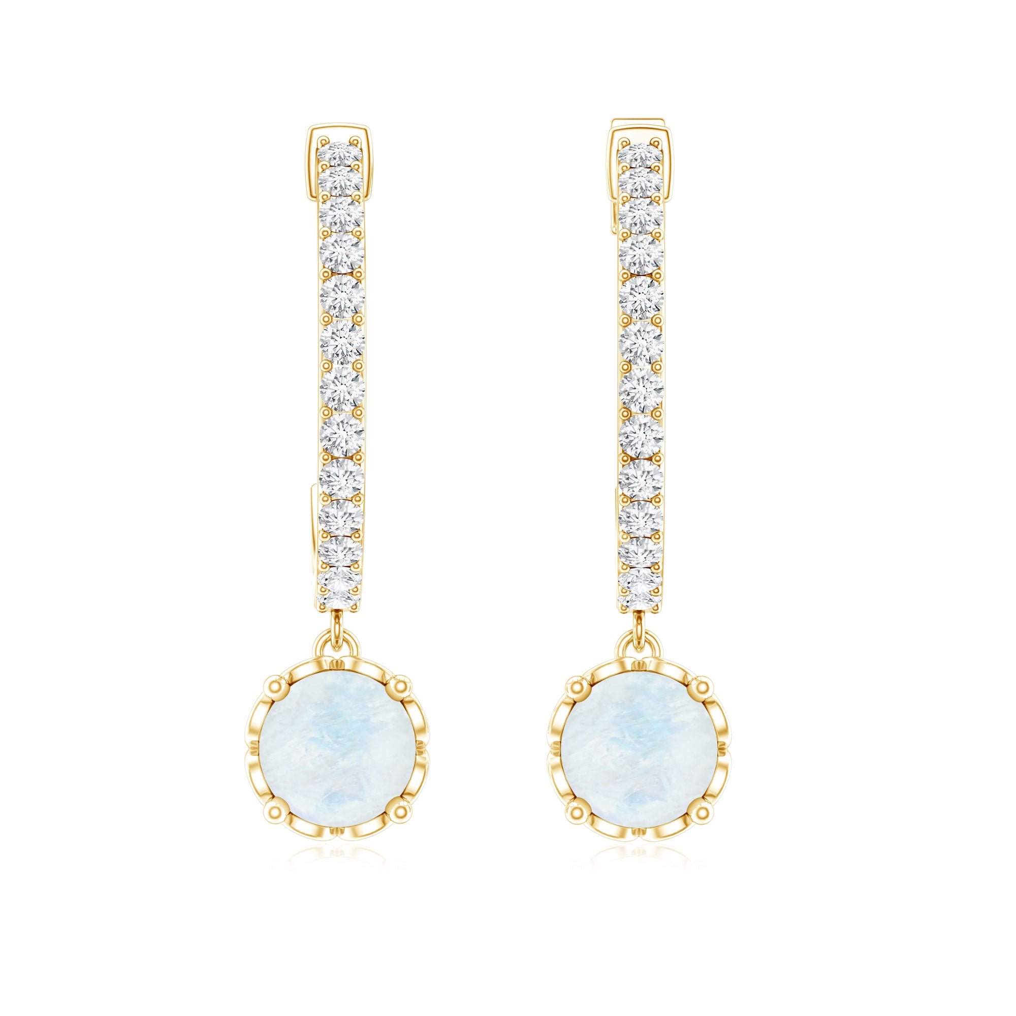 Natural Moonstone Drop Earrings with Diamond Hoop AAA - Rosec Jewels