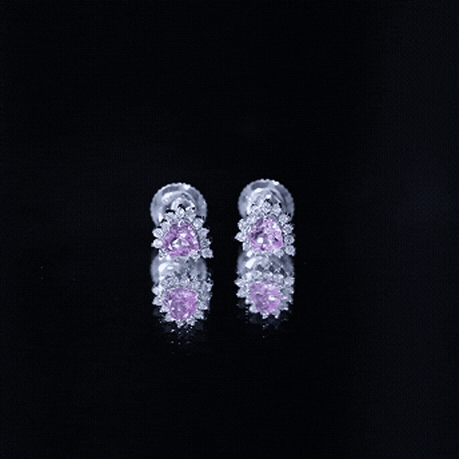 0.6 Carat Lab Grown Pink Sapphire Heart Stud Earrings with Diamond Halo AAAA 92.5 Sterling Silver - Rosec Jewels