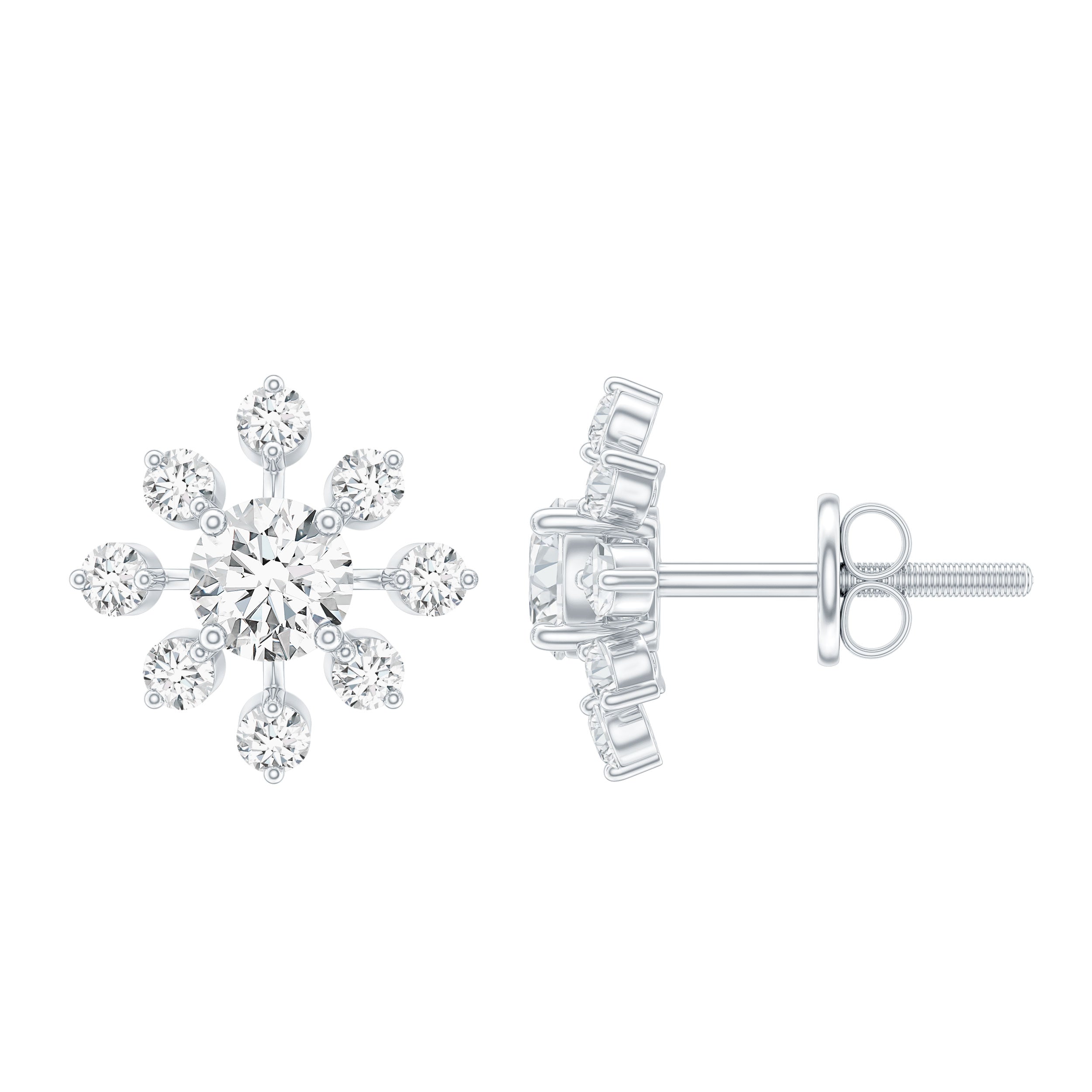 Certified Lab Grown Diamond Snowflake Stud Earrings Lab - ( EF-VS ) - Rosec Jewels