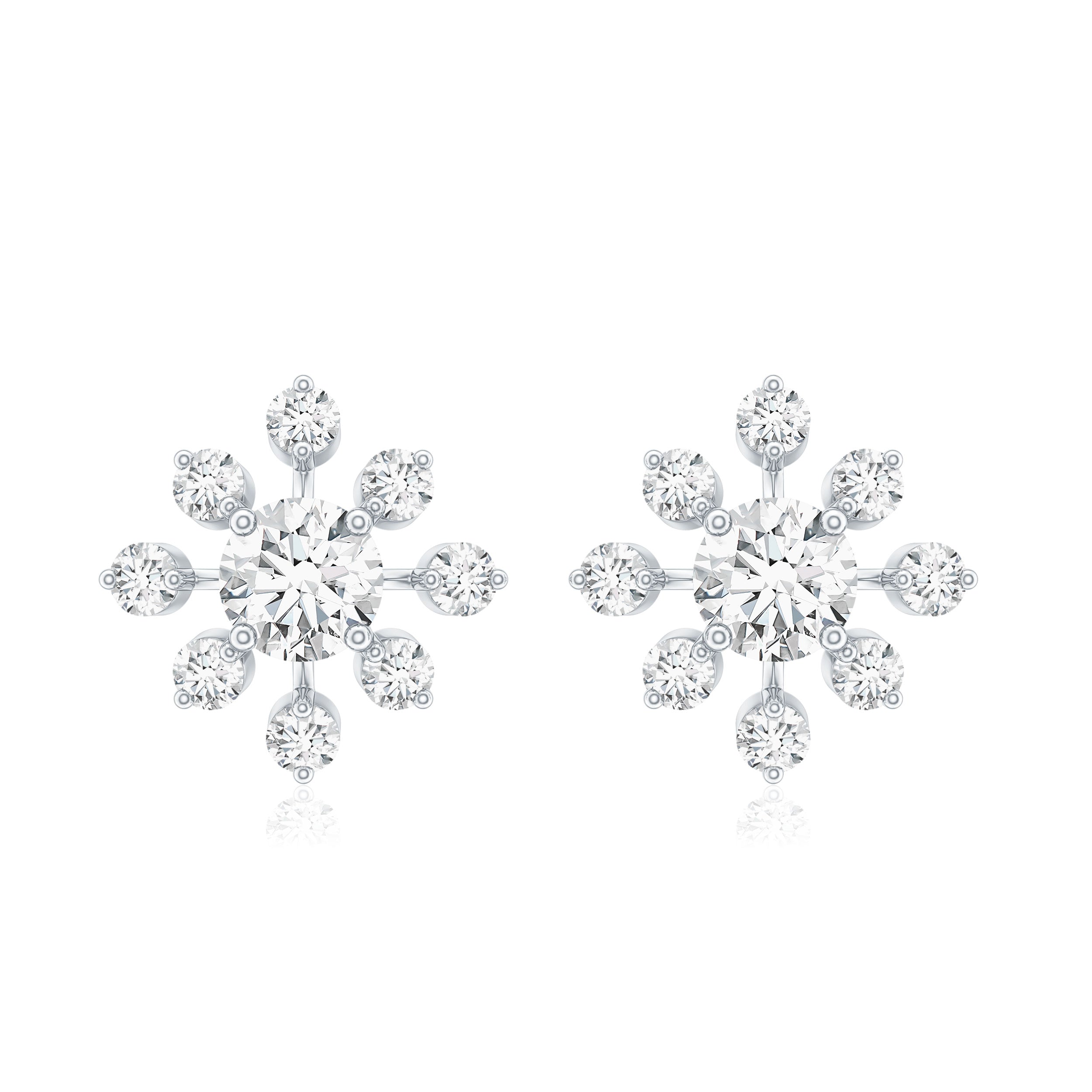 Certified Lab Grown Diamond Snowflake Stud Earrings Lab - ( EF-VS ) - Rosec Jewels