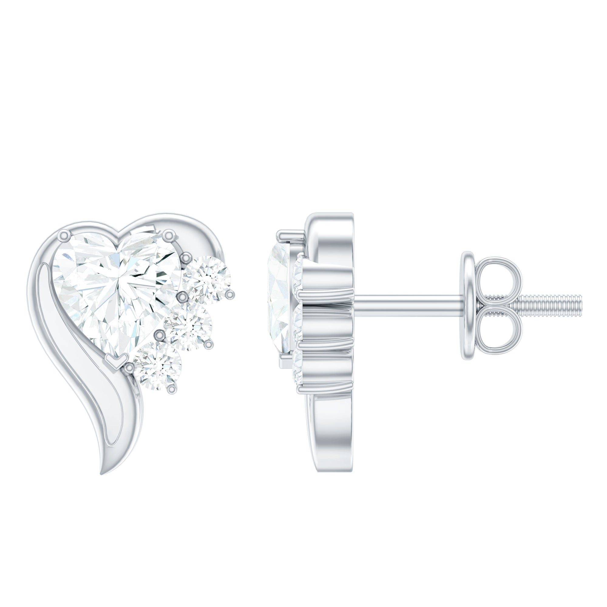 Heart Shape Lab Grown Diamond Minimal Stud Earrings with Screw Back Lab - ( EF-VS ) - Rosec Jewels