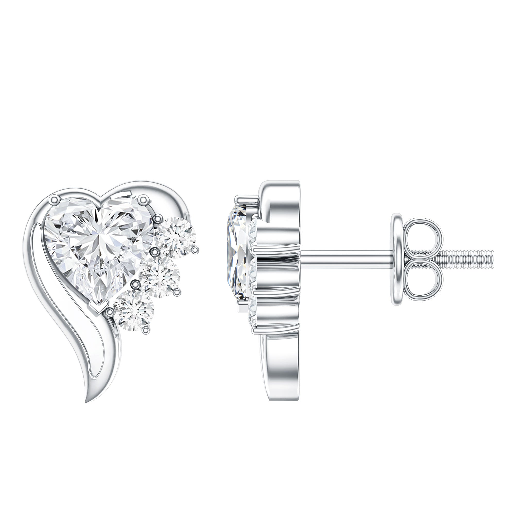 Heart Shape Lab Grown Diamond Minimal Stud Earrings with Screw Back Lab - ( EF-VS ) - Rosec Jewels