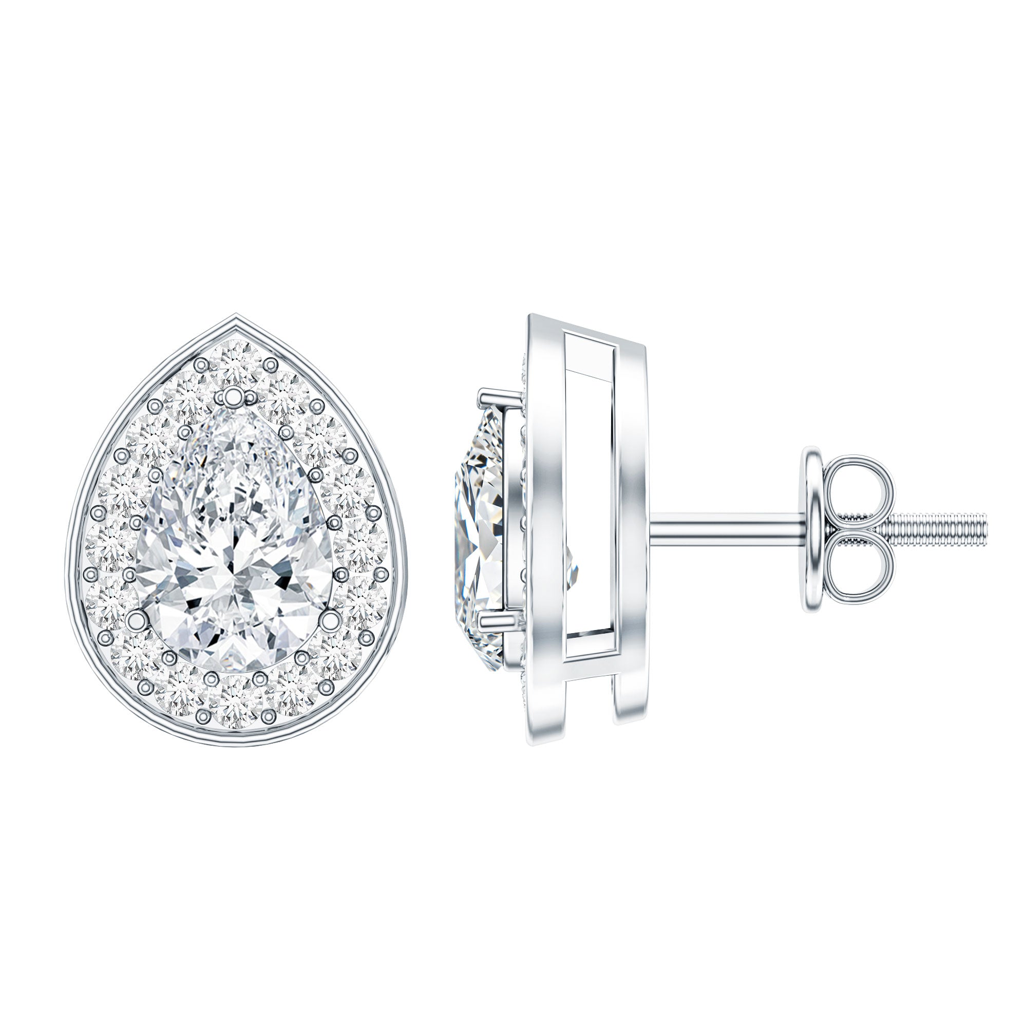Pear Shape Lab Grown Diamond Classic Halo Stud Earrings Lab - ( EF-VS ) - Rosec Jewels