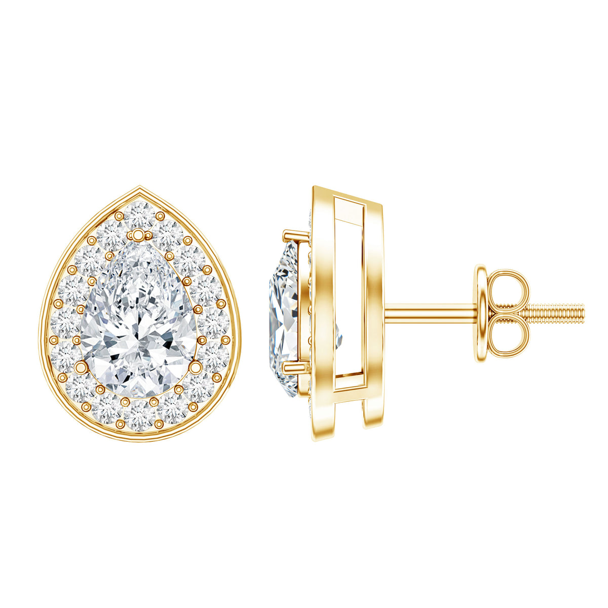 Pear Shape Lab Grown Diamond Classic Halo Stud Earrings Lab - ( EF-VS ) - Rosec Jewels