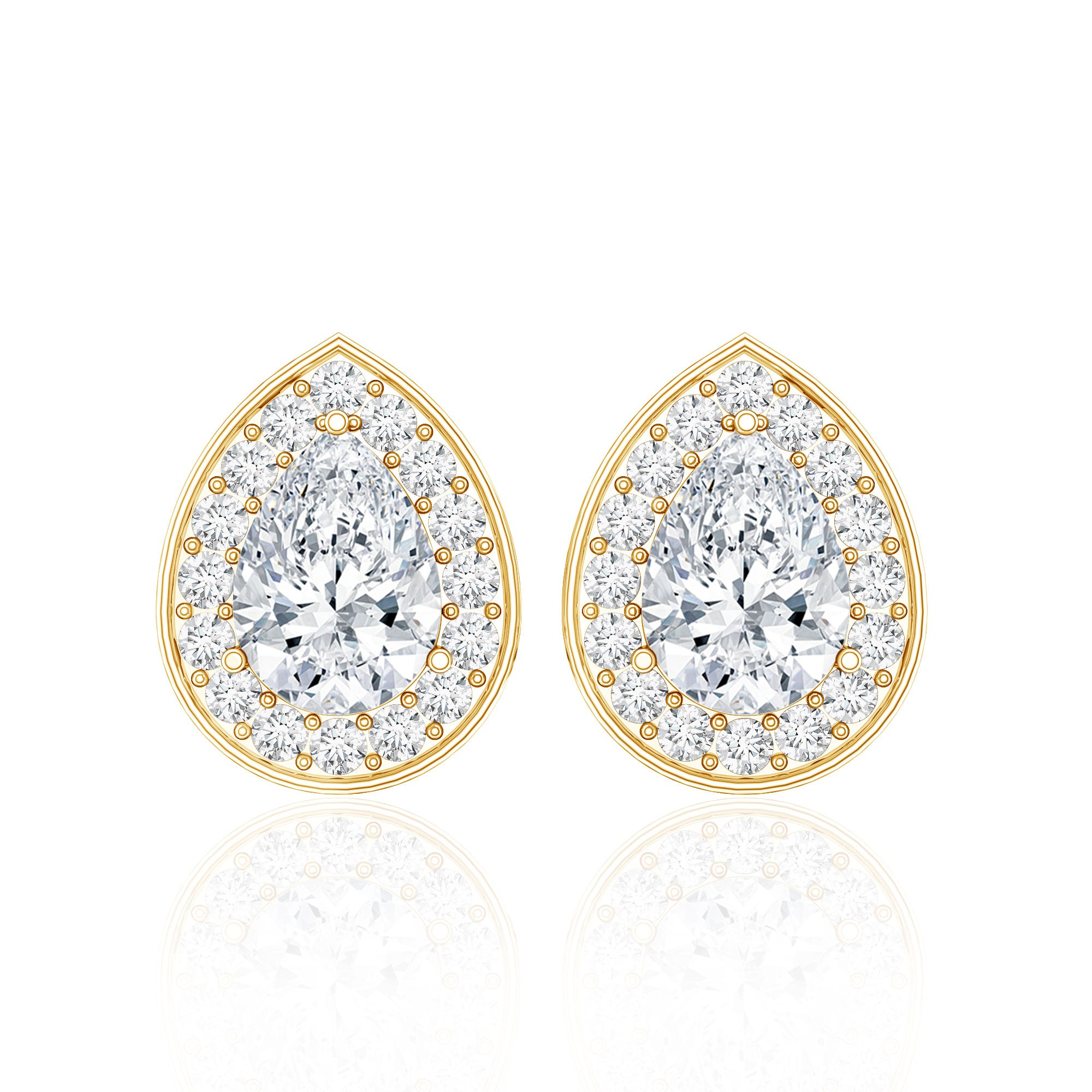 Pear Shape Lab Grown Diamond Classic Halo Stud Earrings Lab - ( EF-VS ) - Rosec Jewels
