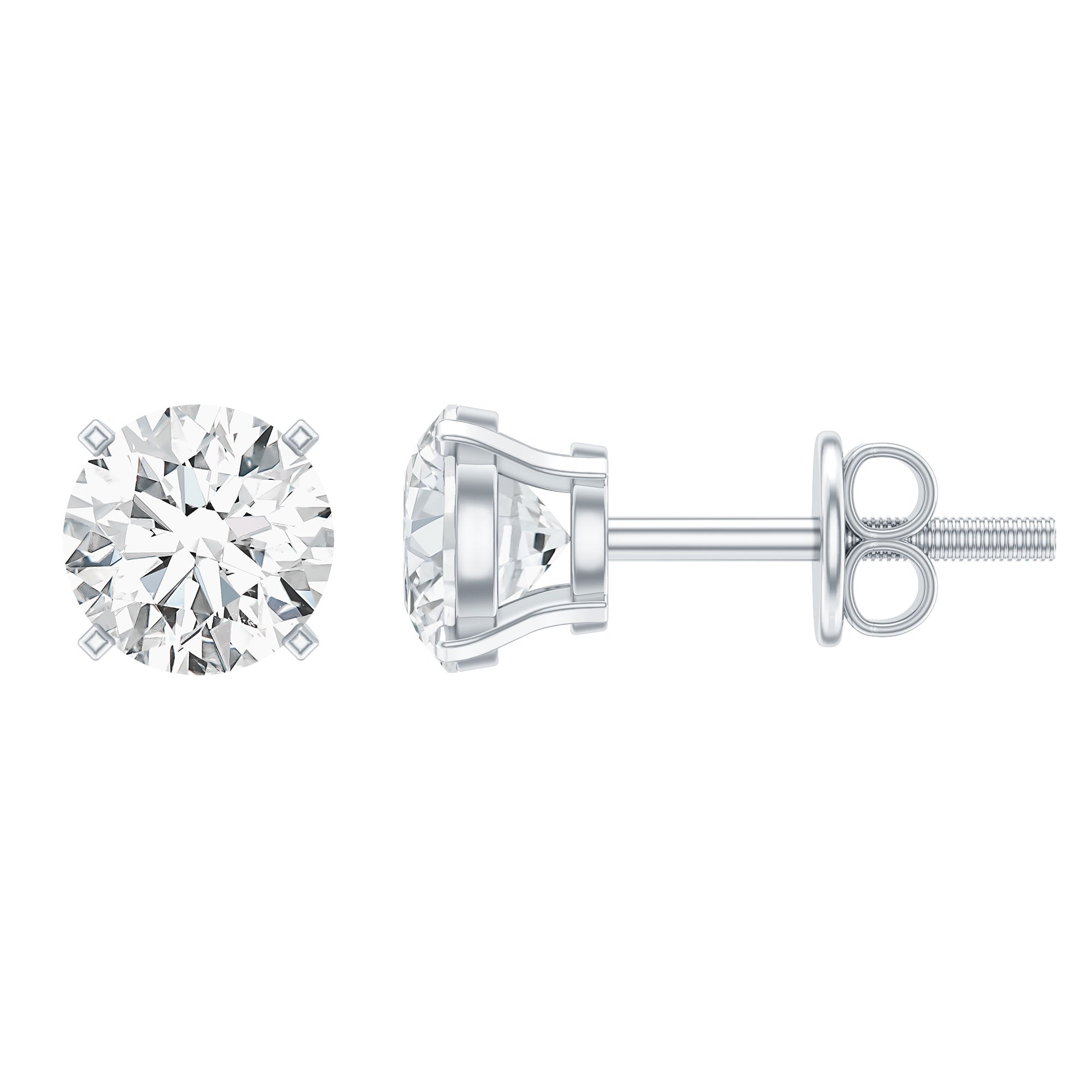 Certified 1 Carat Lab Grown Diamond Stud Earrings with Screw Back Lab - ( EF-VS ) 92.5 Sterling Silver - Rosec Jewels