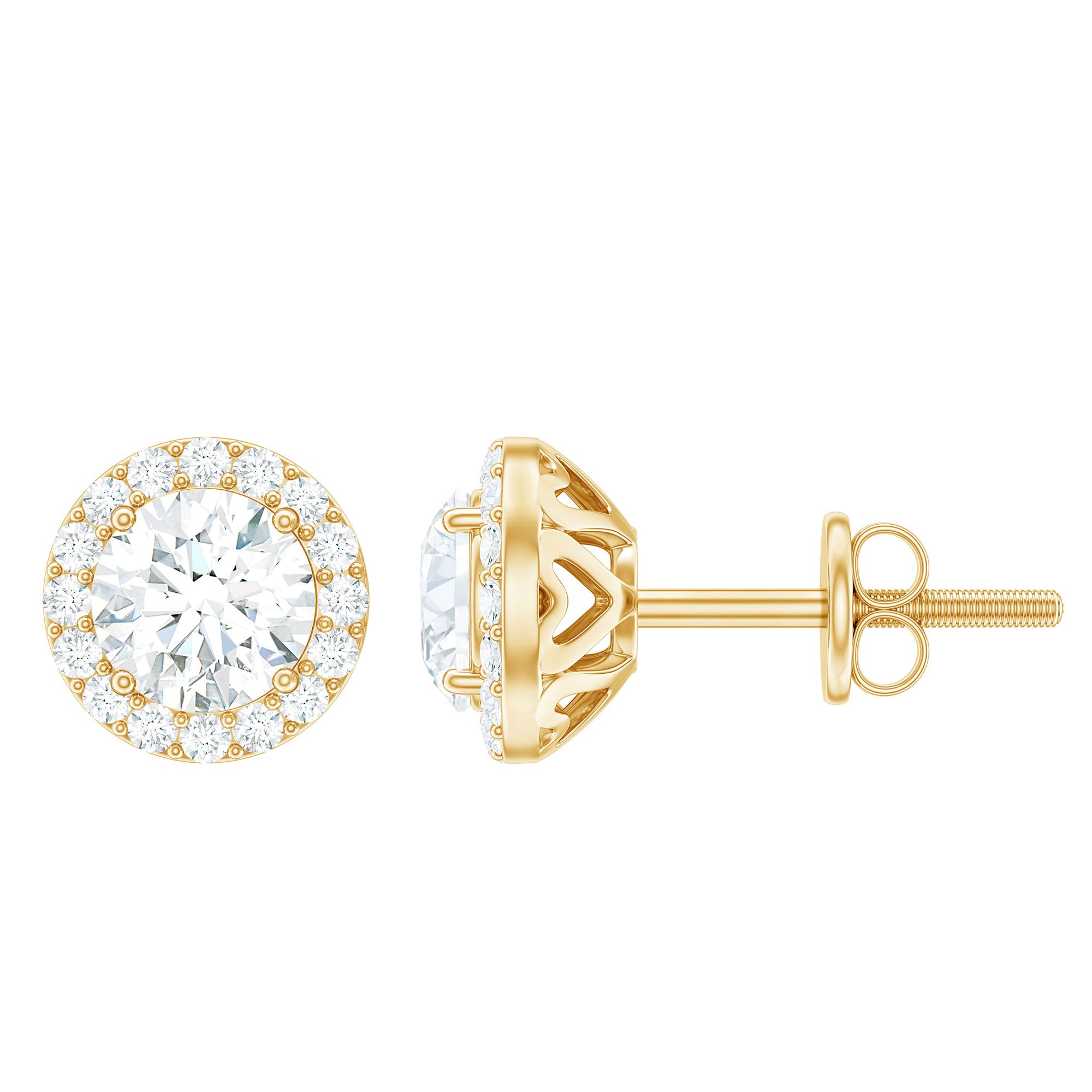 Classic Lab Grown Diamond Stud Earrings with Halo Lab Grown Diamond - ( EF-VS ) - Color and Clarity - Rosec Jewels
