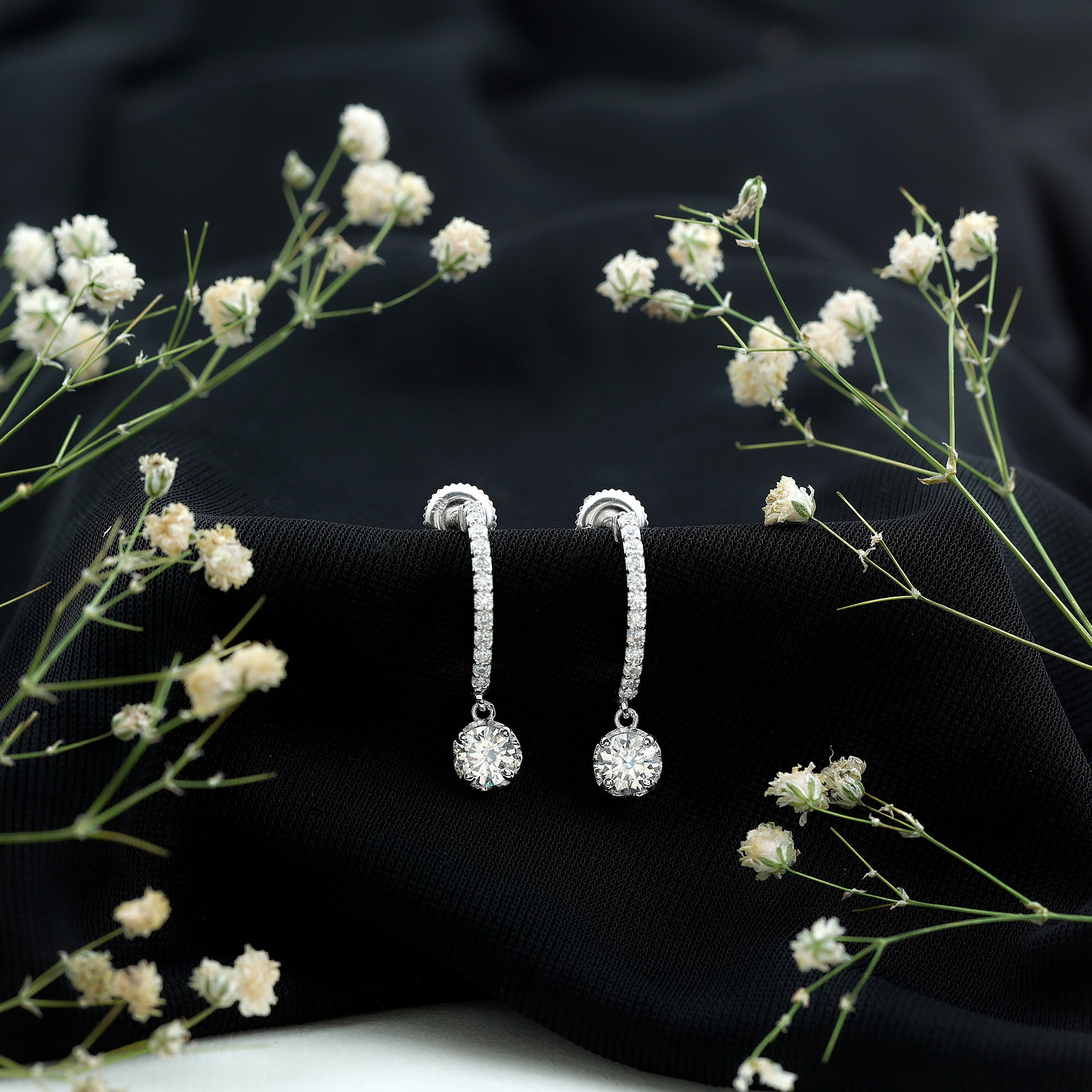 Lab Grown Diamond Minimal Hoop Drop Earrings Lab - ( EF-VS ) - Rosec Jewels
