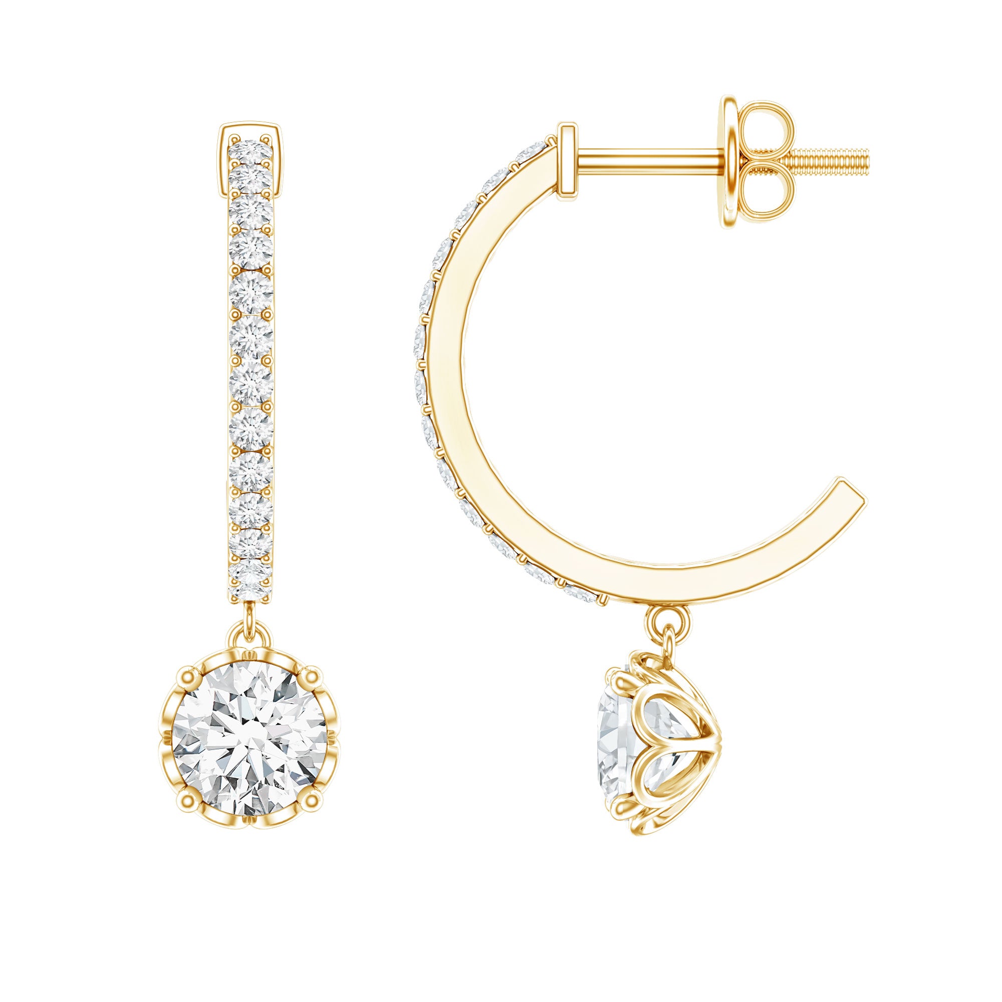 Lab Grown Diamond Minimal Hoop Drop Earrings Lab - ( EF-VS ) - Rosec Jewels