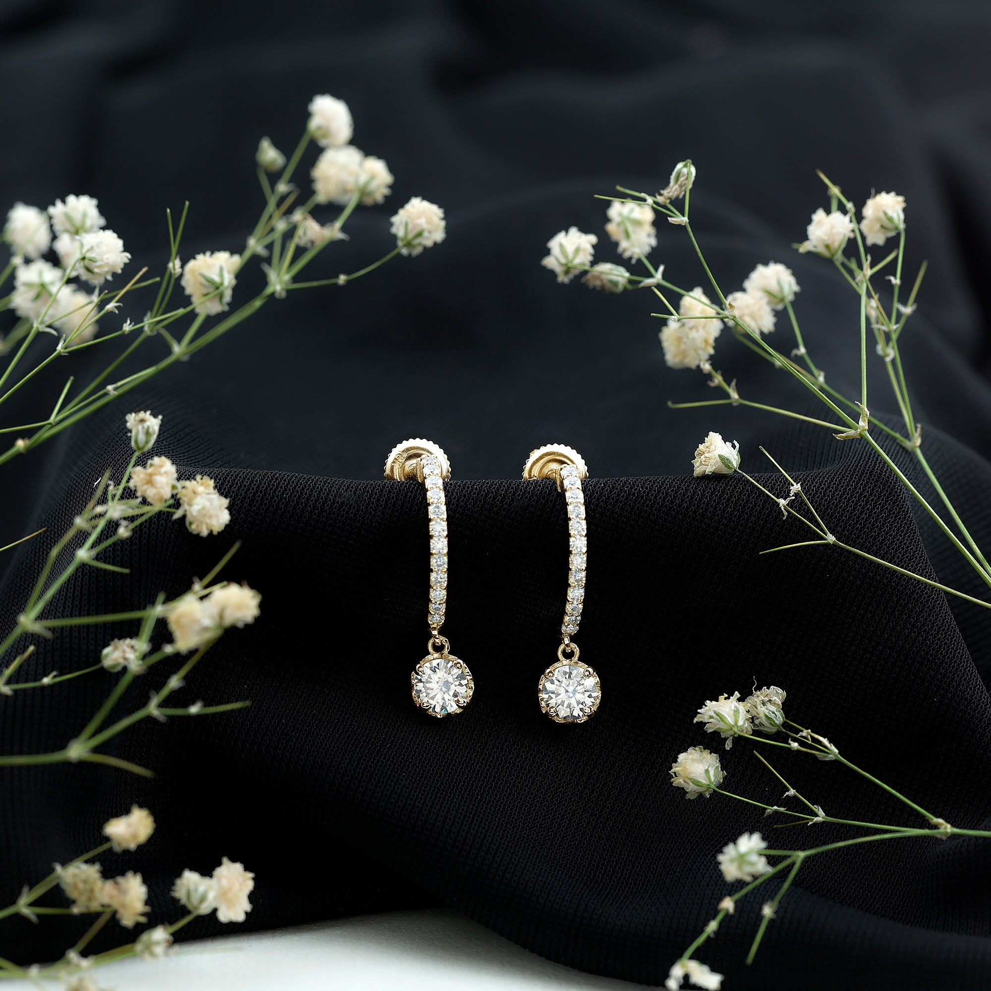 Lab Grown Diamond Minimal Hoop Drop Earrings Lab - ( EF-VS ) - Rosec Jewels