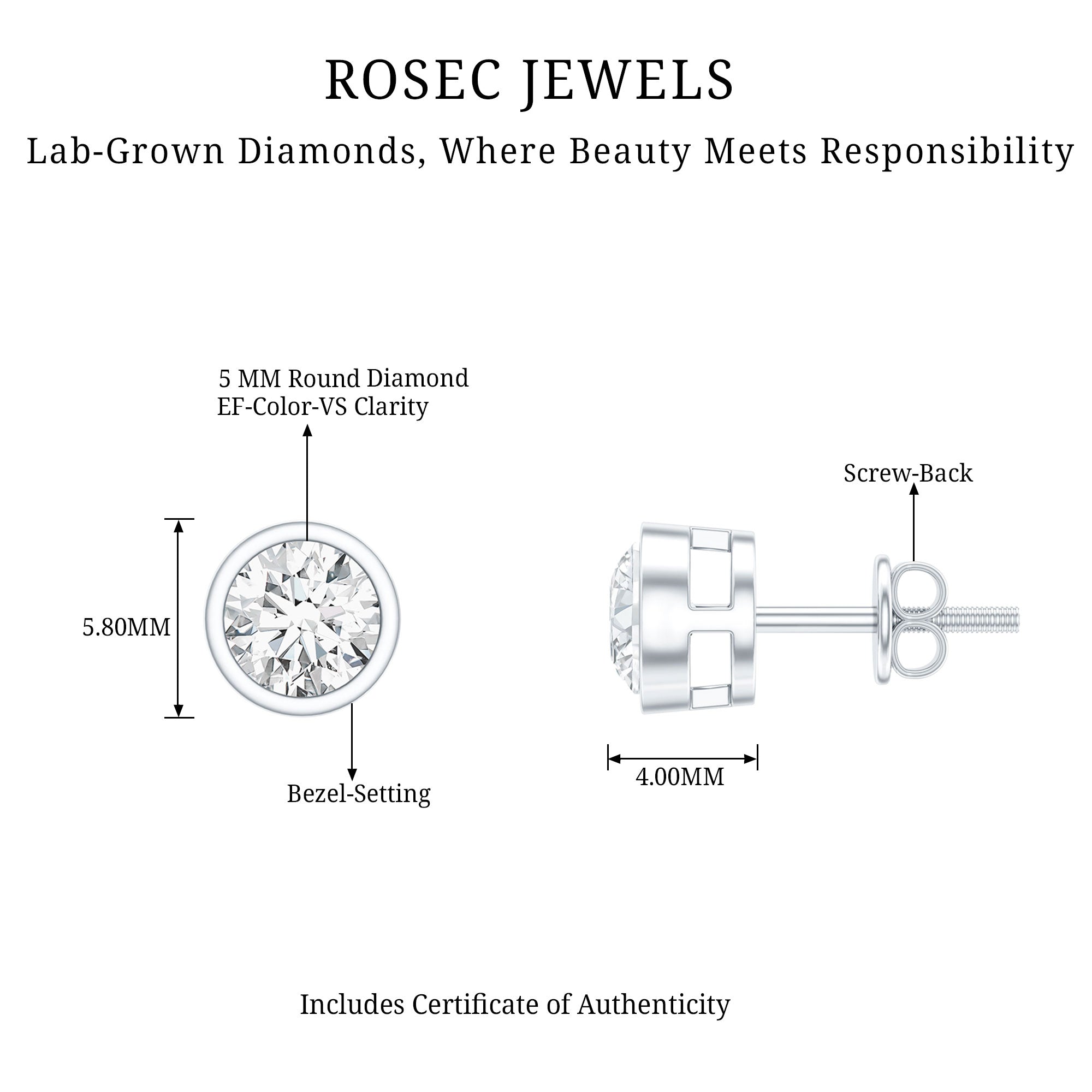 Solitaire Lab Grown Diamond Dainty Stud Earrings Lab - ( EF-VS ) - Rosec Jewels
