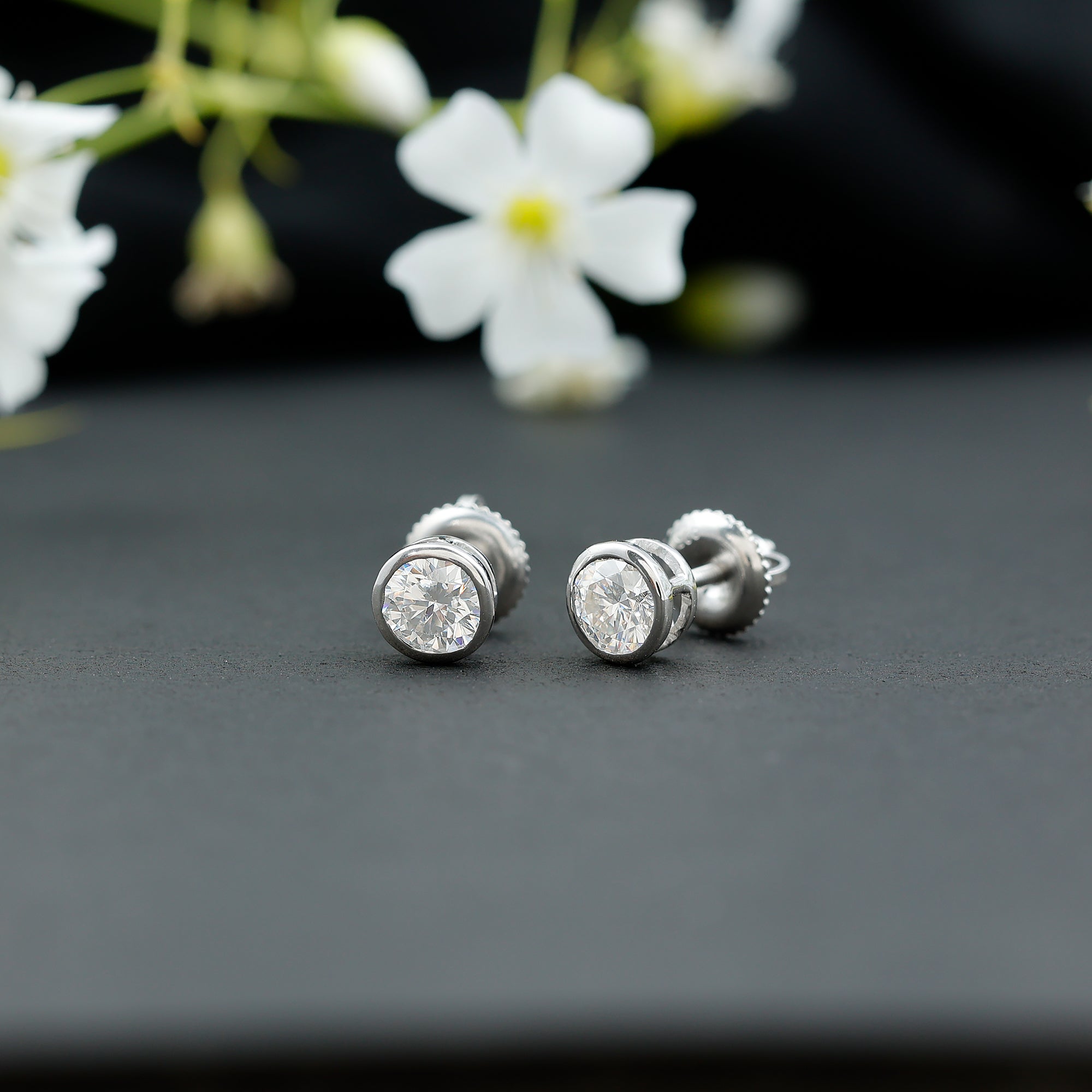Solitaire Lab Grown Diamond Dainty Stud Earrings Lab - ( EF-VS ) - Rosec Jewels