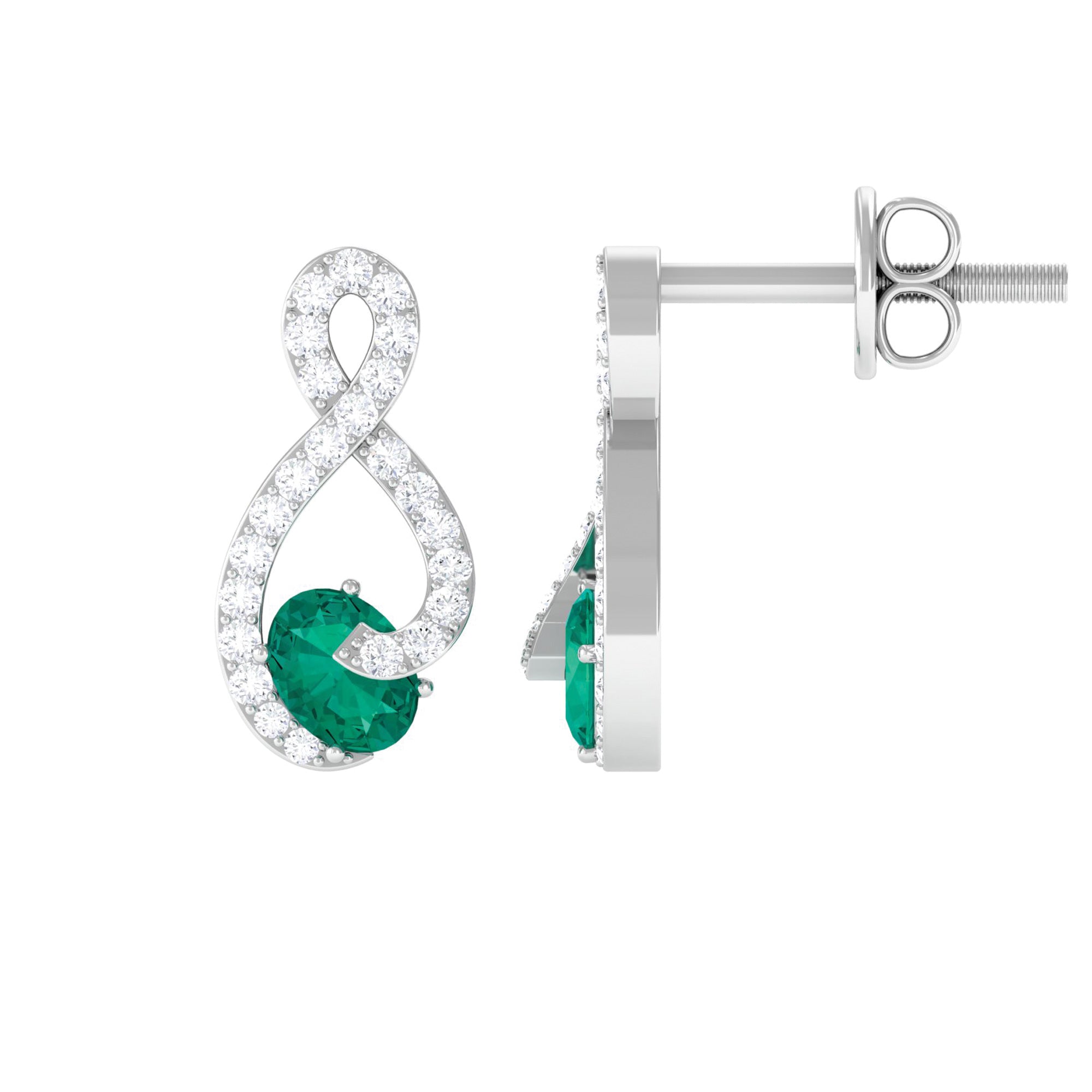 Natural Emerald Diamond Infinity Earrings with Screw Back AAA - Rosec Jewels