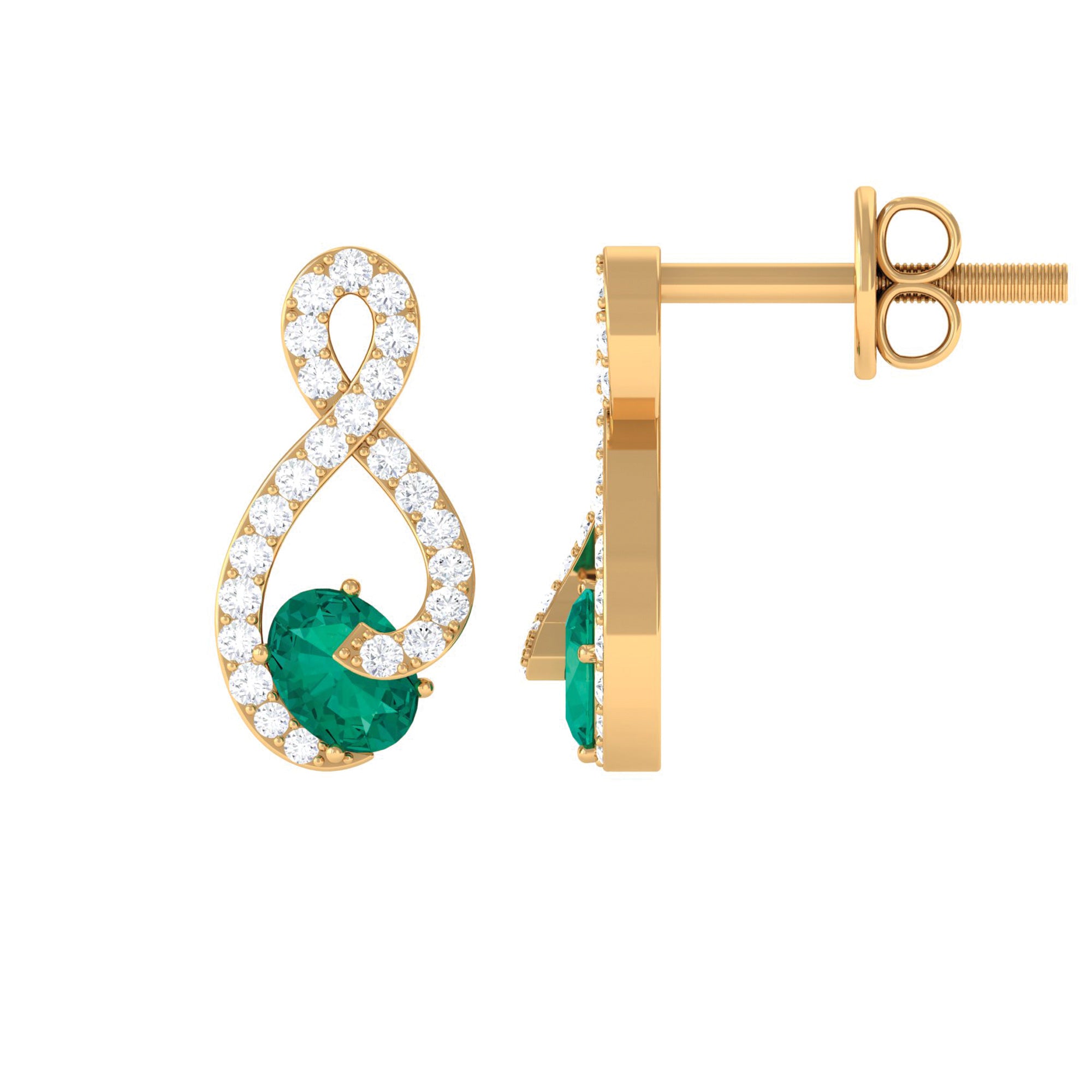 Natural Emerald Diamond Infinity Earrings with Screw Back AAA - Rosec Jewels