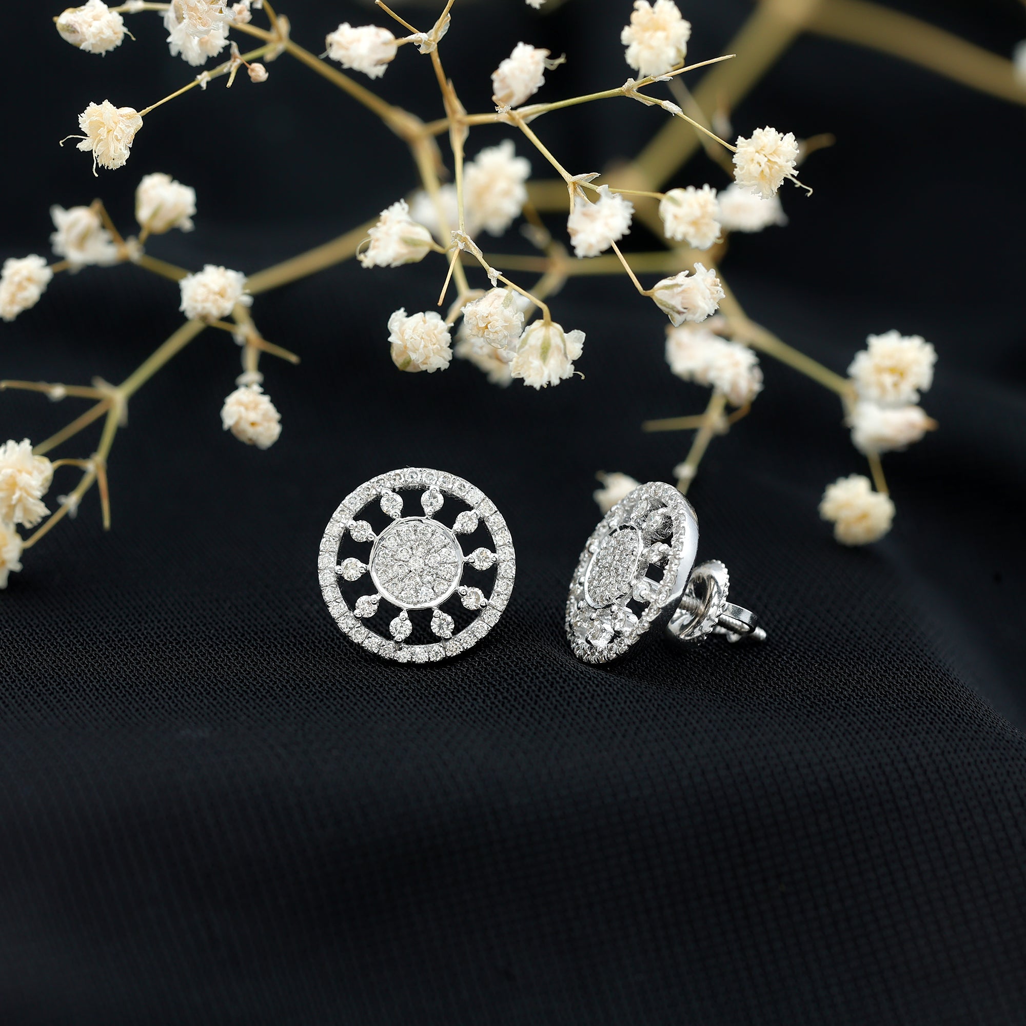 Certified Diamond Statement Ear Studs Natural - ( HI-SI ) - Rosec Jewels